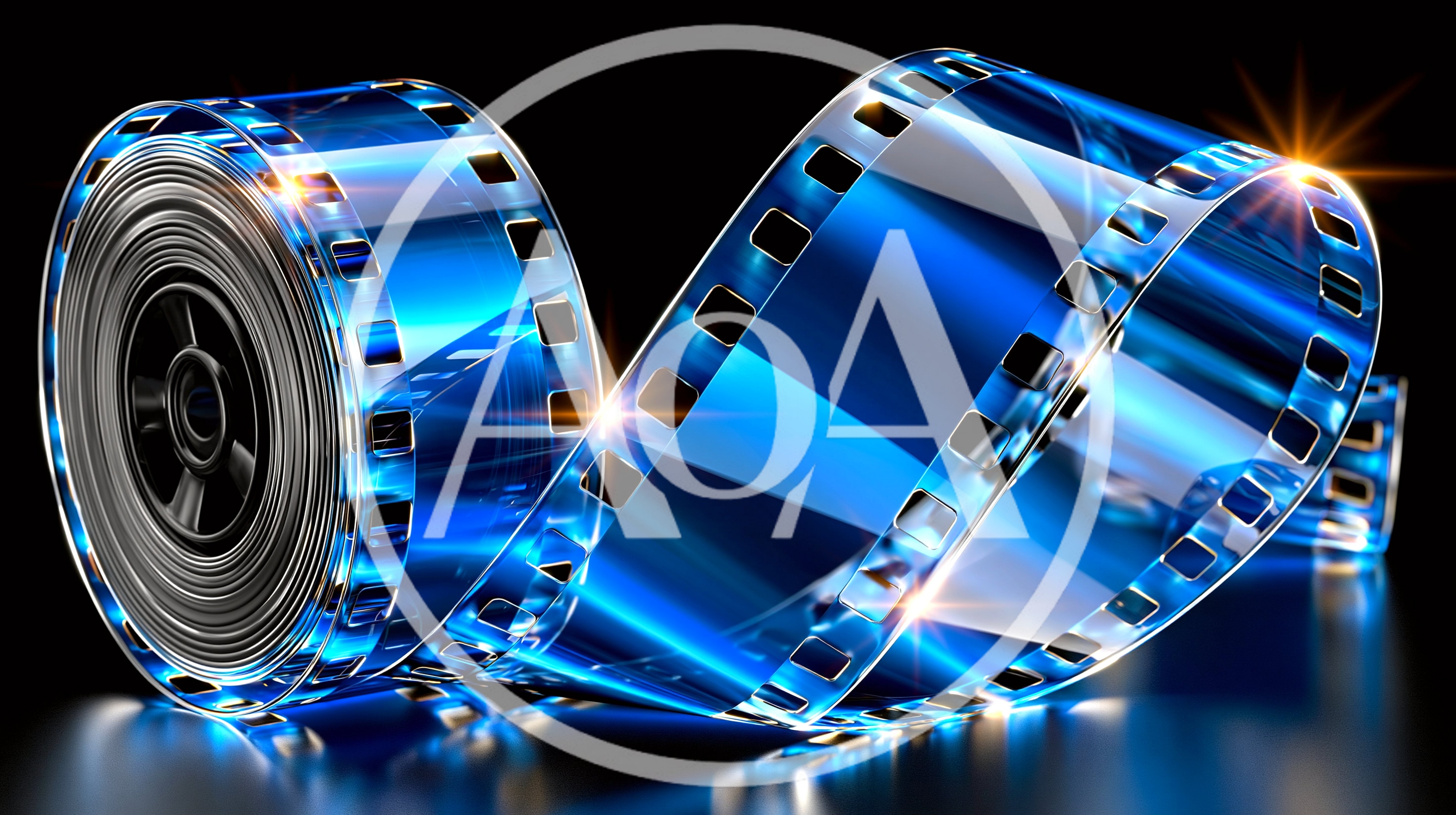 Cinematic Film Reel Unrolling On Dark Background