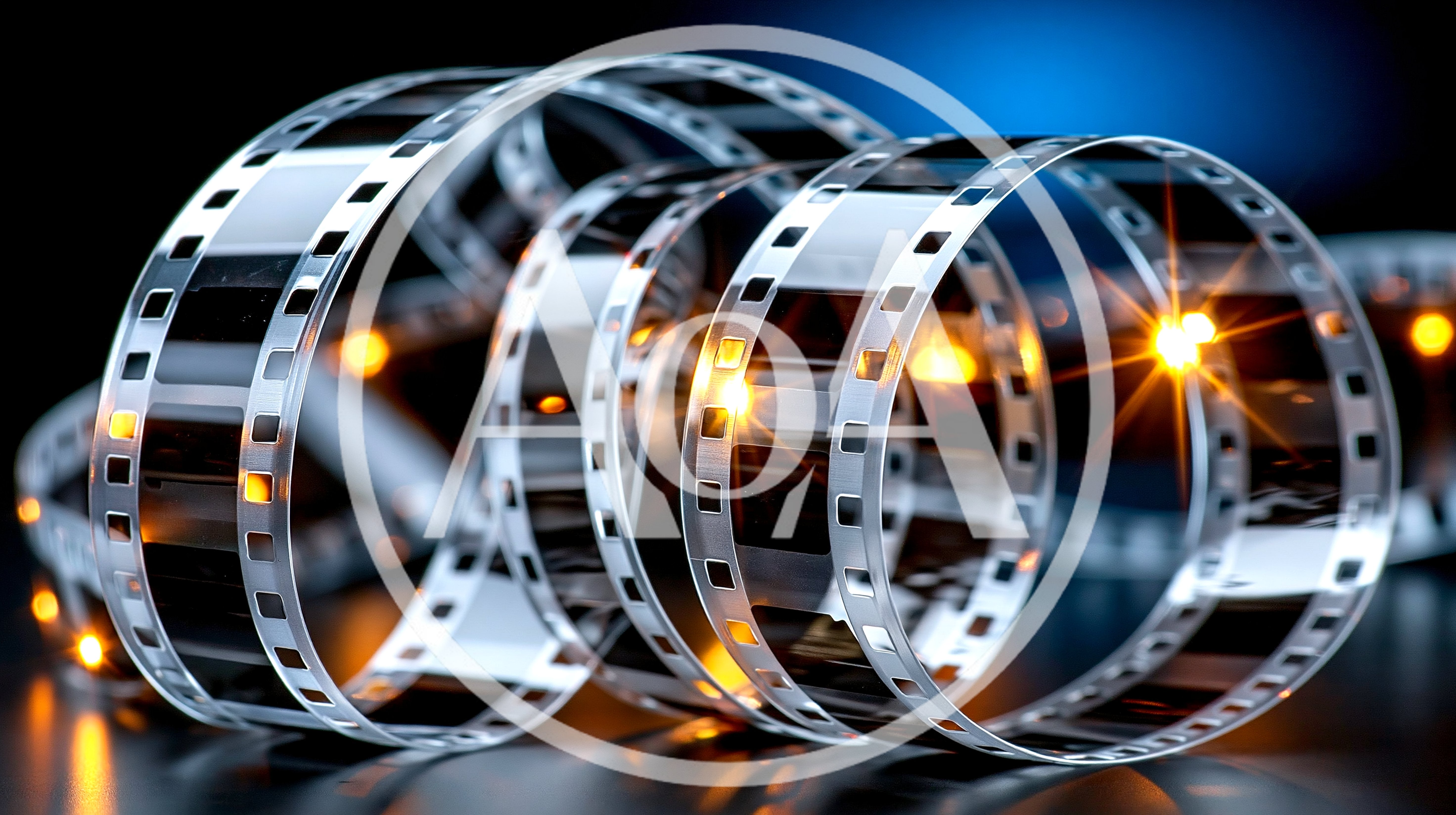 Cinematic Film Strip Coiled On A Dark Surface