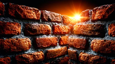 Sunlight Shining Over A Rough Red Brick Wall