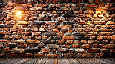 Rustic Brick Wall Background With Wooden Floor