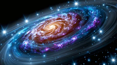Spiral Galaxy Rotating In Deep Space