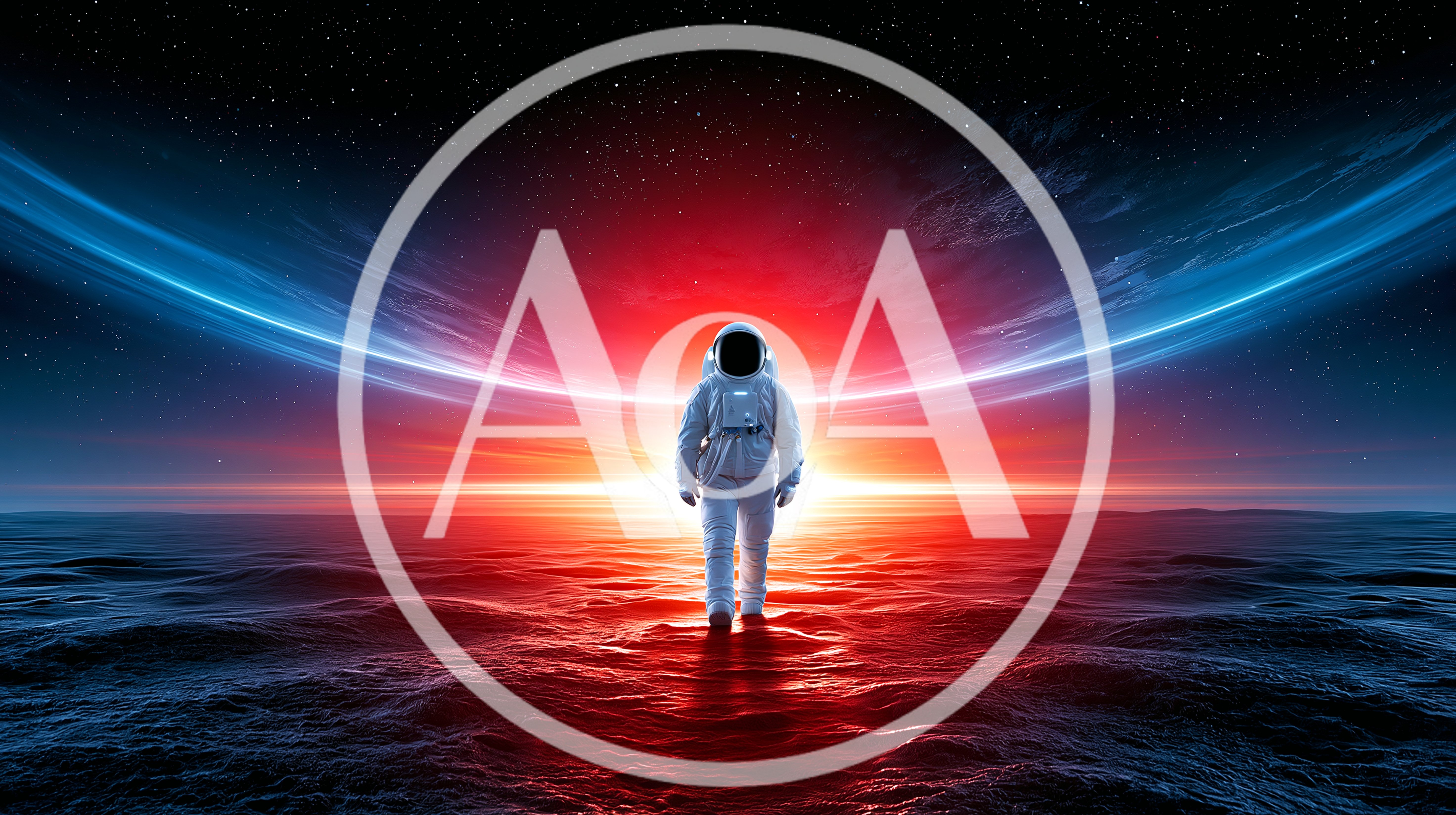 Astronaut Walking Across A Surreal Alien Planet Surface
