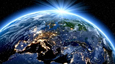 Earth From Space Showing European City Lights At Night