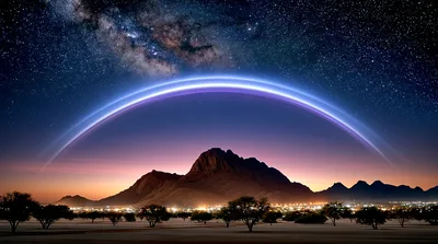 Night Landscape With Milky Way And Glowing Arc