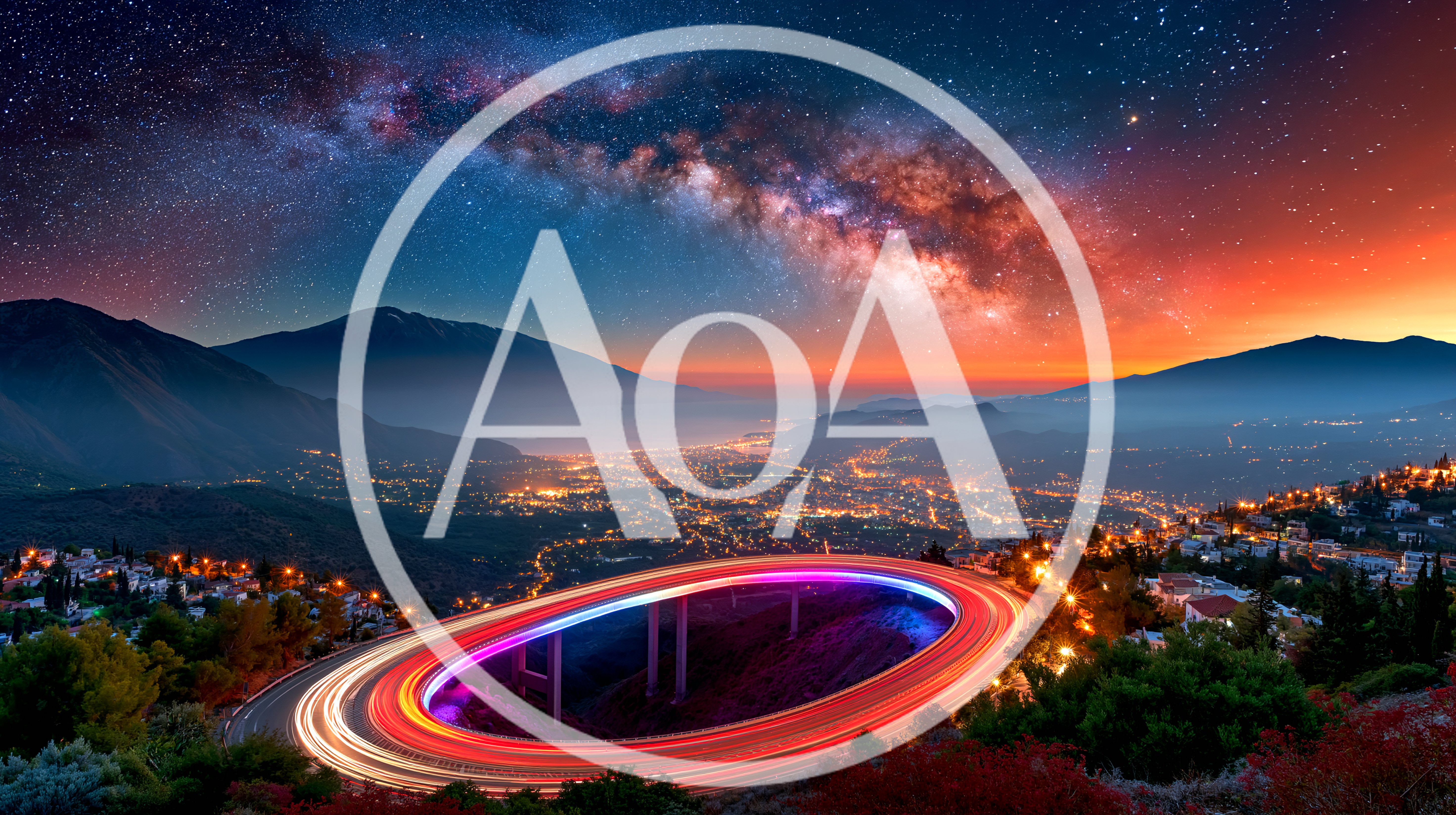 Circular Highway Overpass With Light Trails At Night