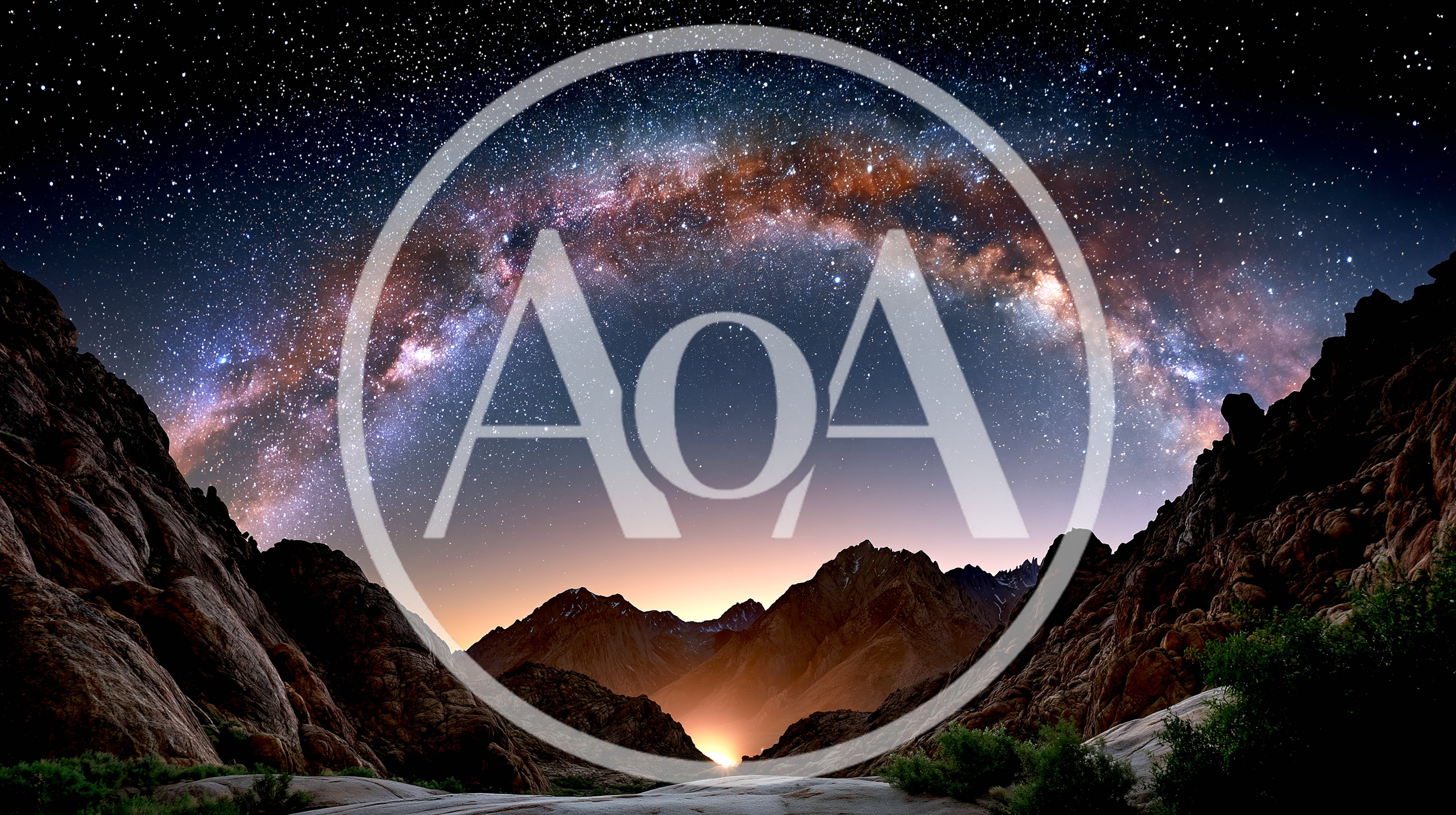 Milky Way Galaxy Arching Over Rugged Mountain Landscape