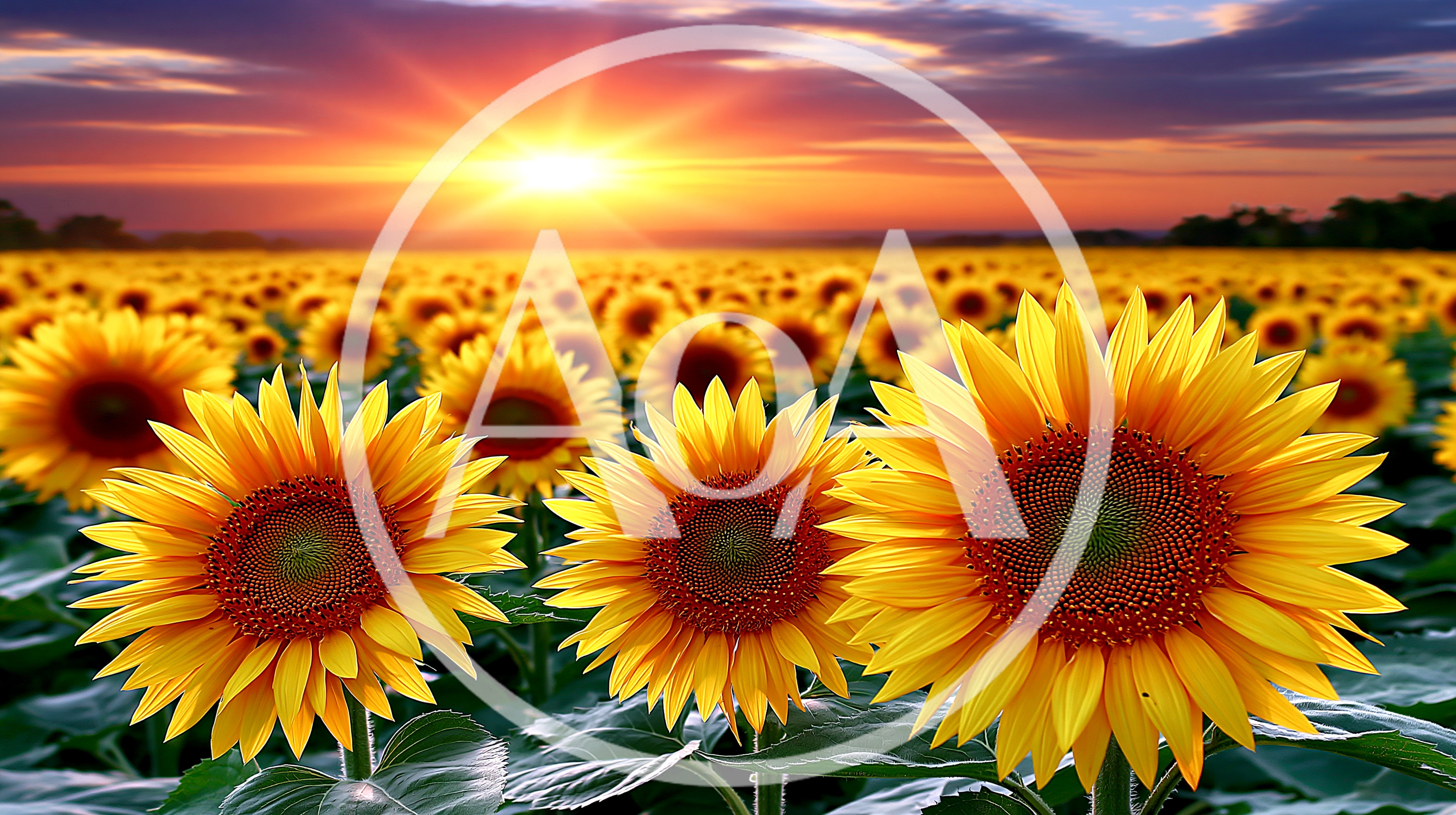 Vibrant Sunflower Field Under A Golden Sunset