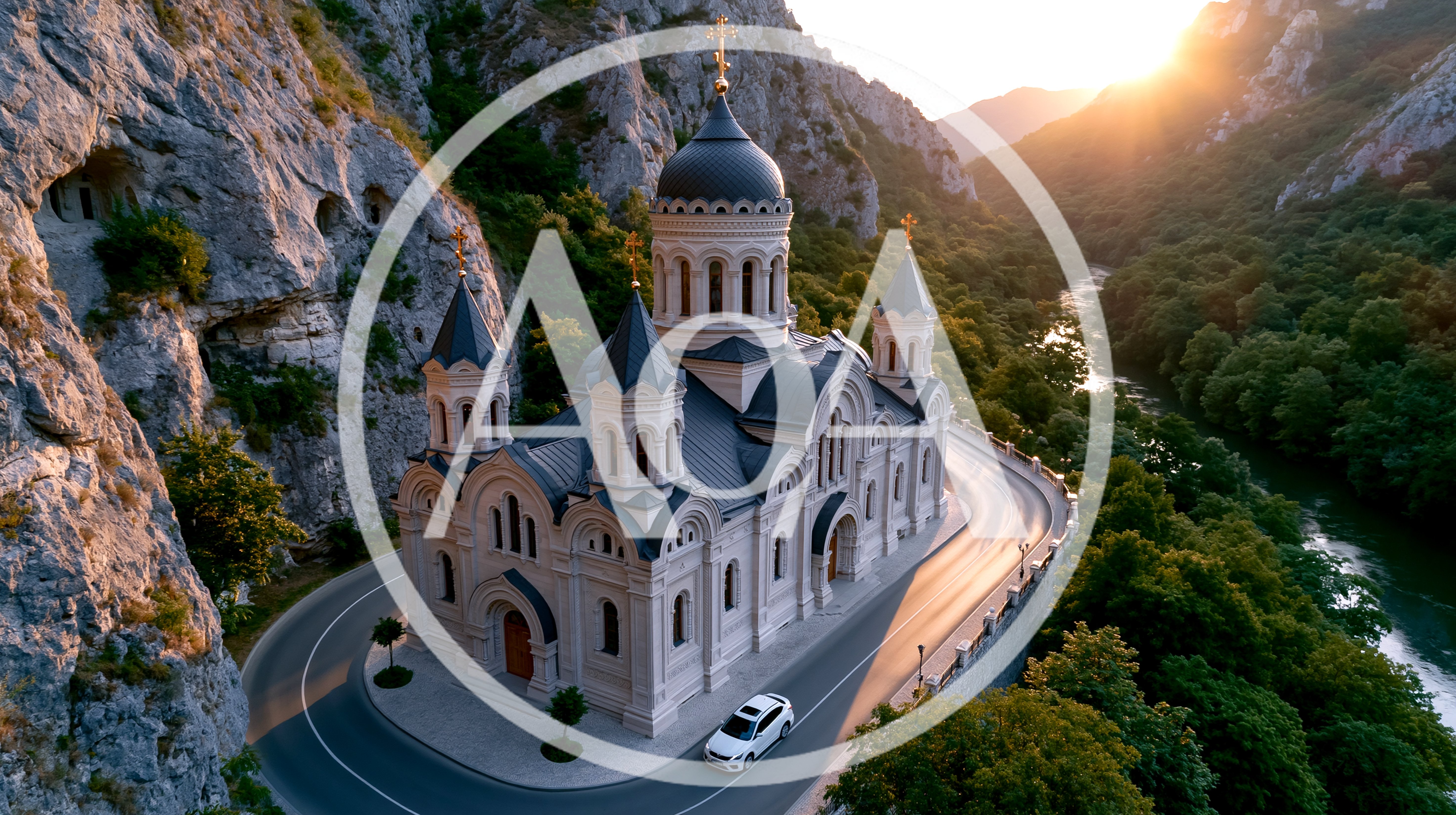Aerial View Of Orthodox Church In Mountain Valley