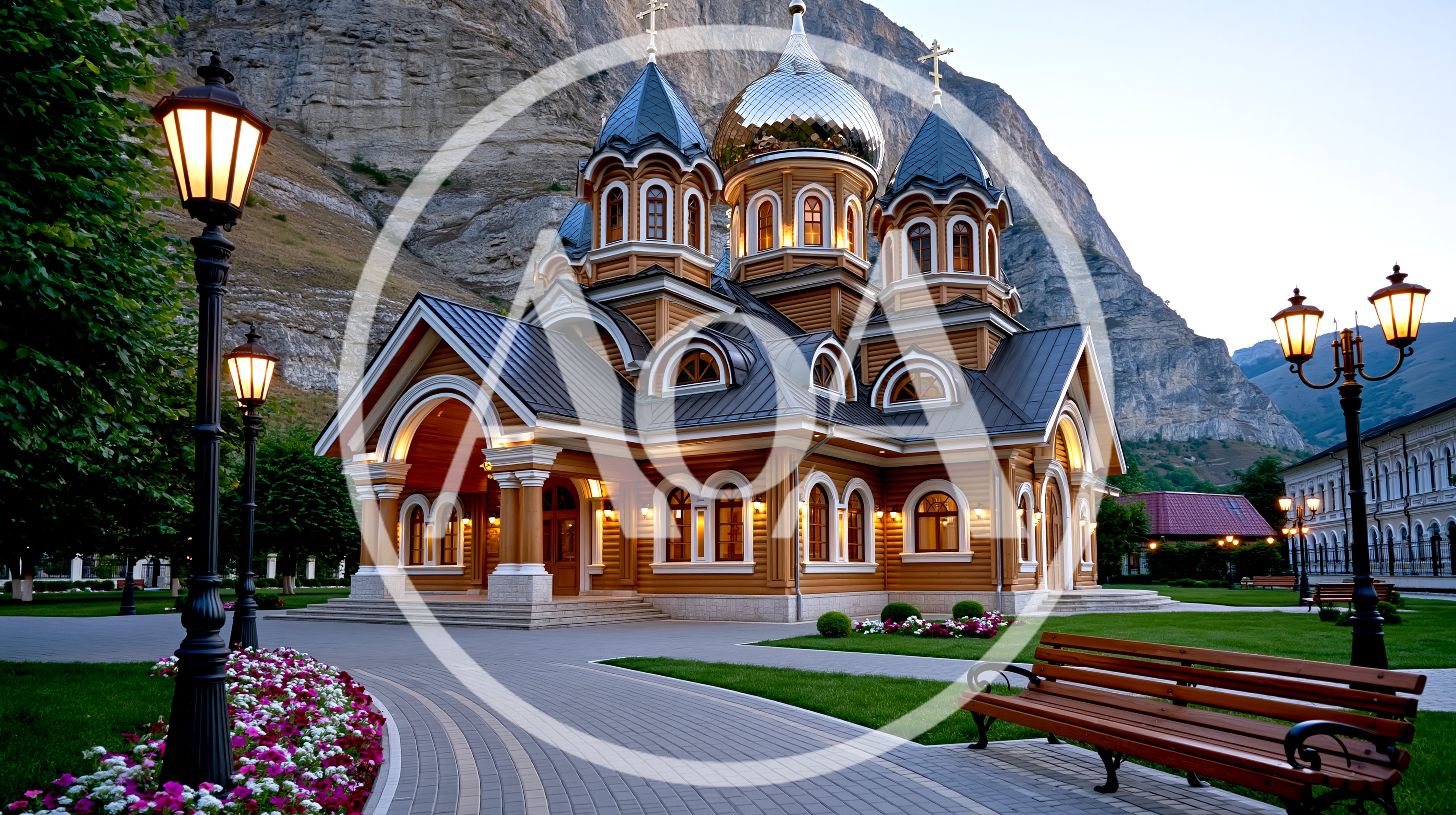 Orthodox Church Building With Mountain Backdrop