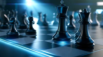Black Chess King And Queen On Glowing Board