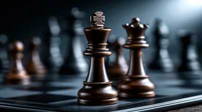 Dark Wooden Chess King and Queen Pieces