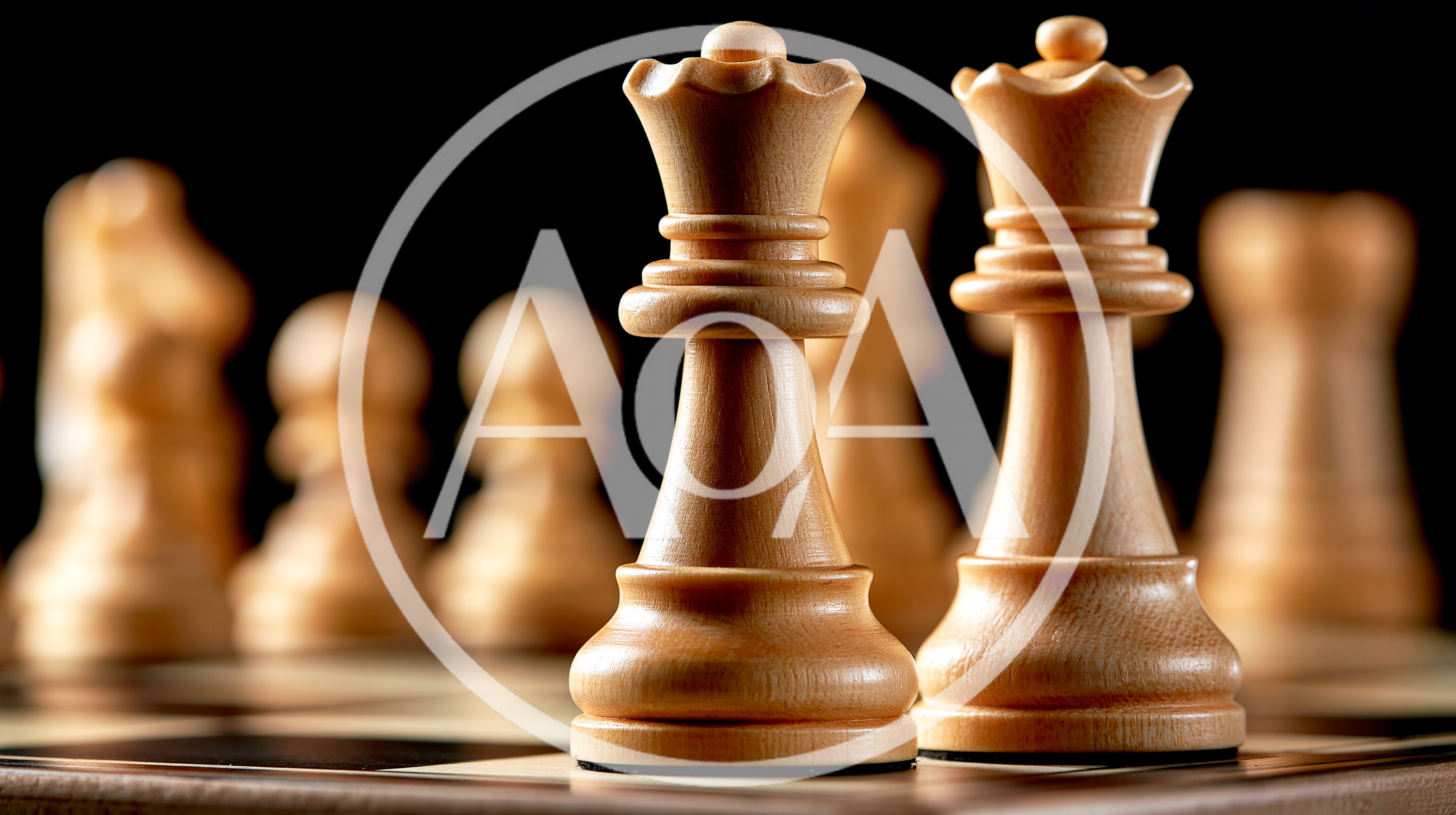 Two Wooden Chess Queens Standing On A Chessboard