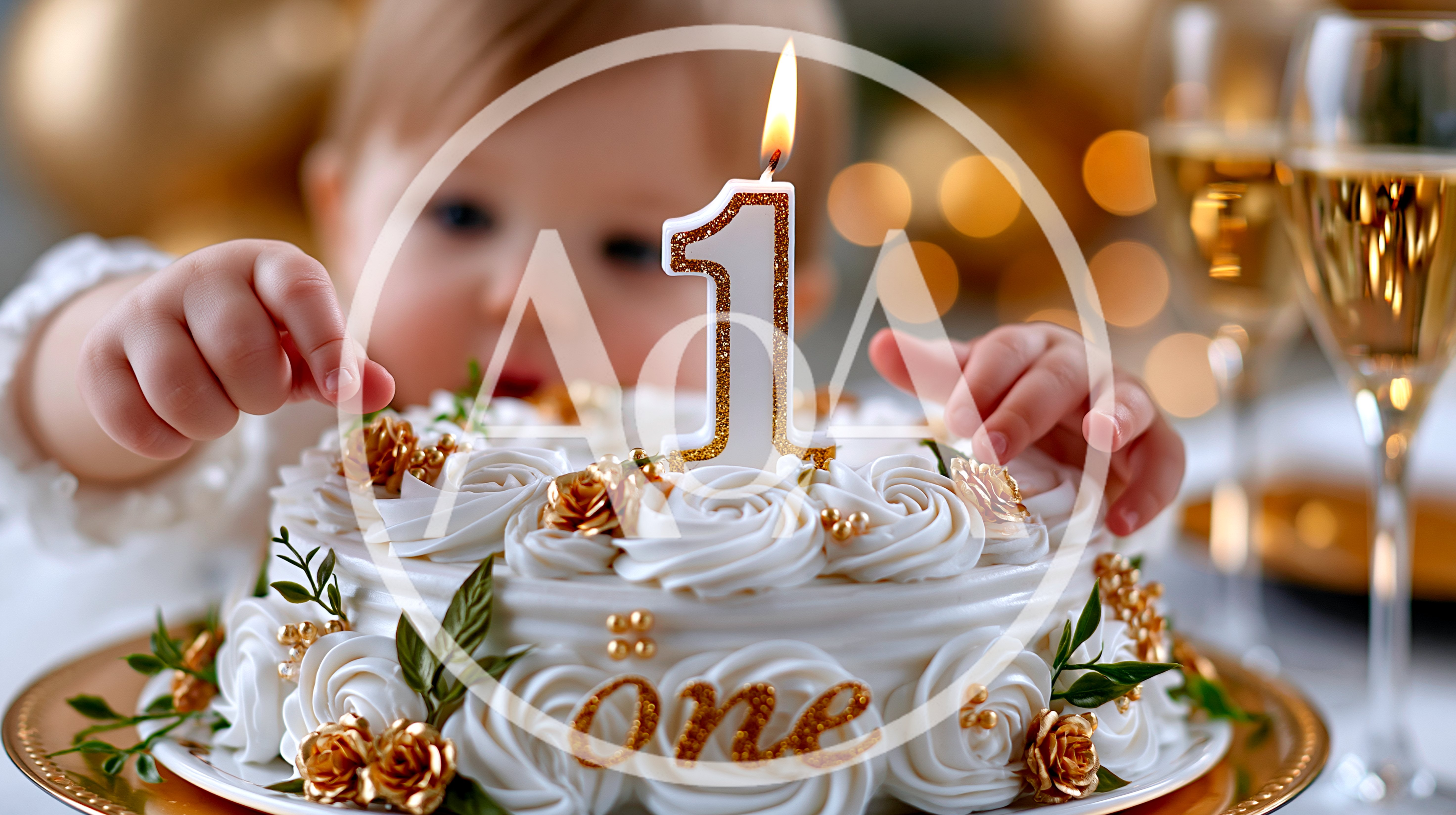 Baby Celebrating First Birthday With Cake
