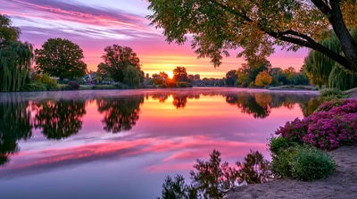 Serene Sunrise Over A Calm Reflective River
