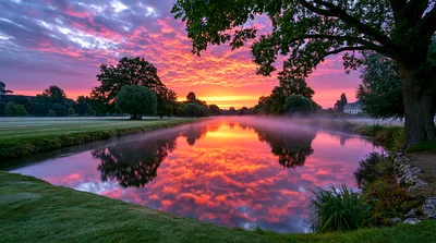 Vibrant Sunrise Over A Calm Reflective River