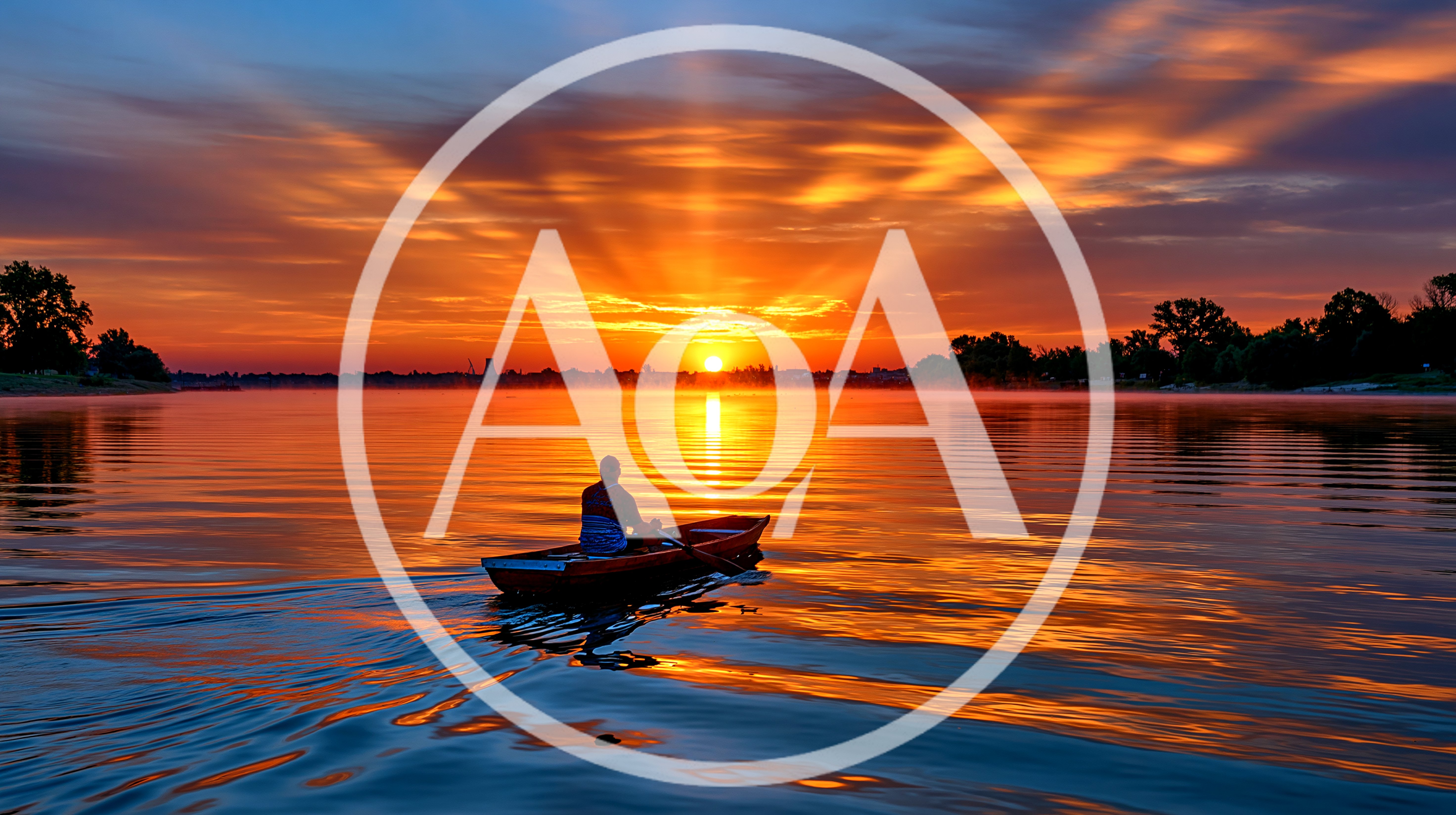 Lone Person Rowing Small Boat At Sunset