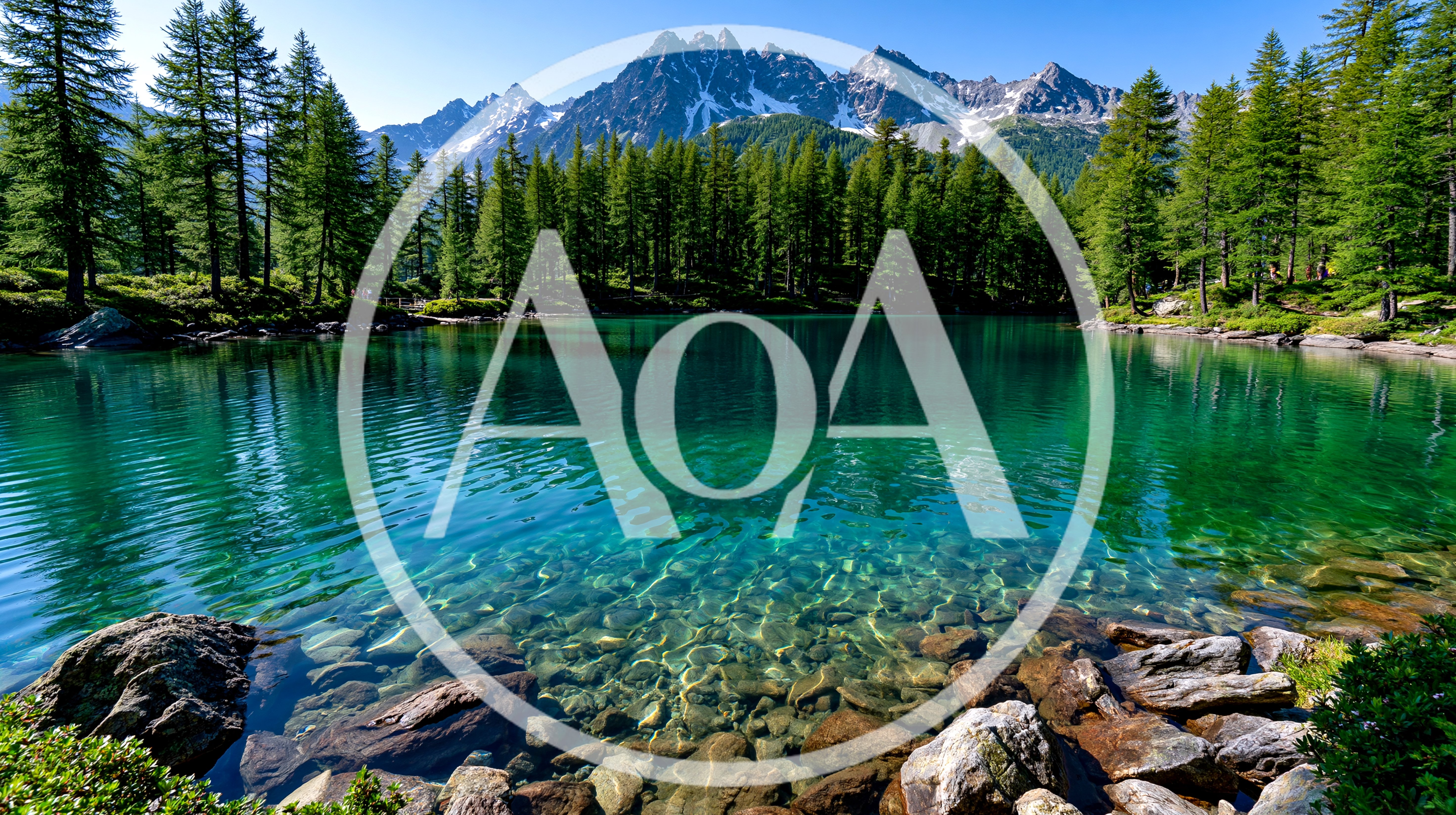 Crystal Clear Alpine Lake With Mountain Backdrop