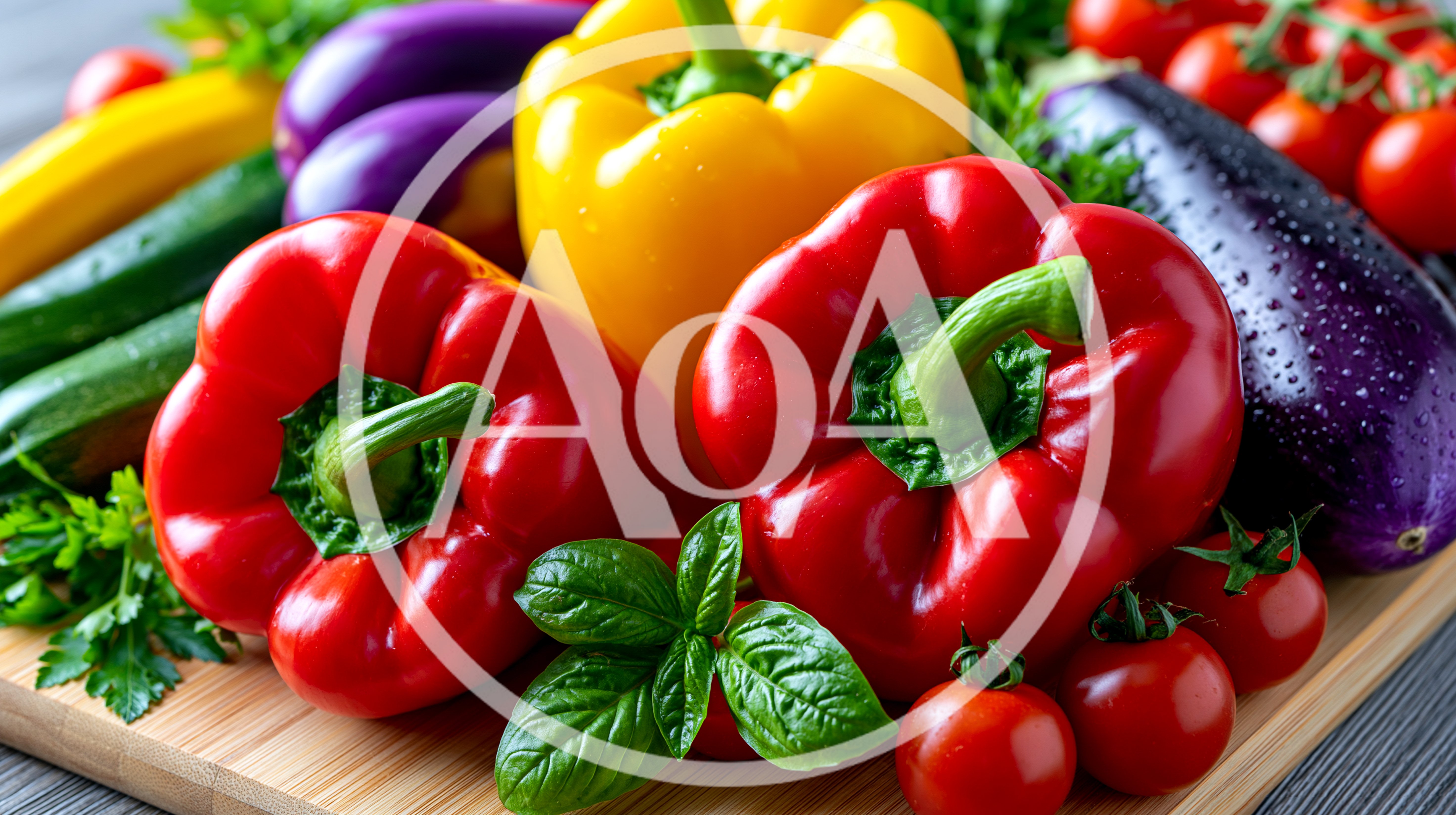 Fresh Vegetables Arranged On A Wooden Cutting Board