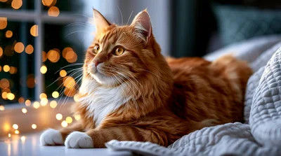 Ginger Maine Coon Cat Resting Near Window