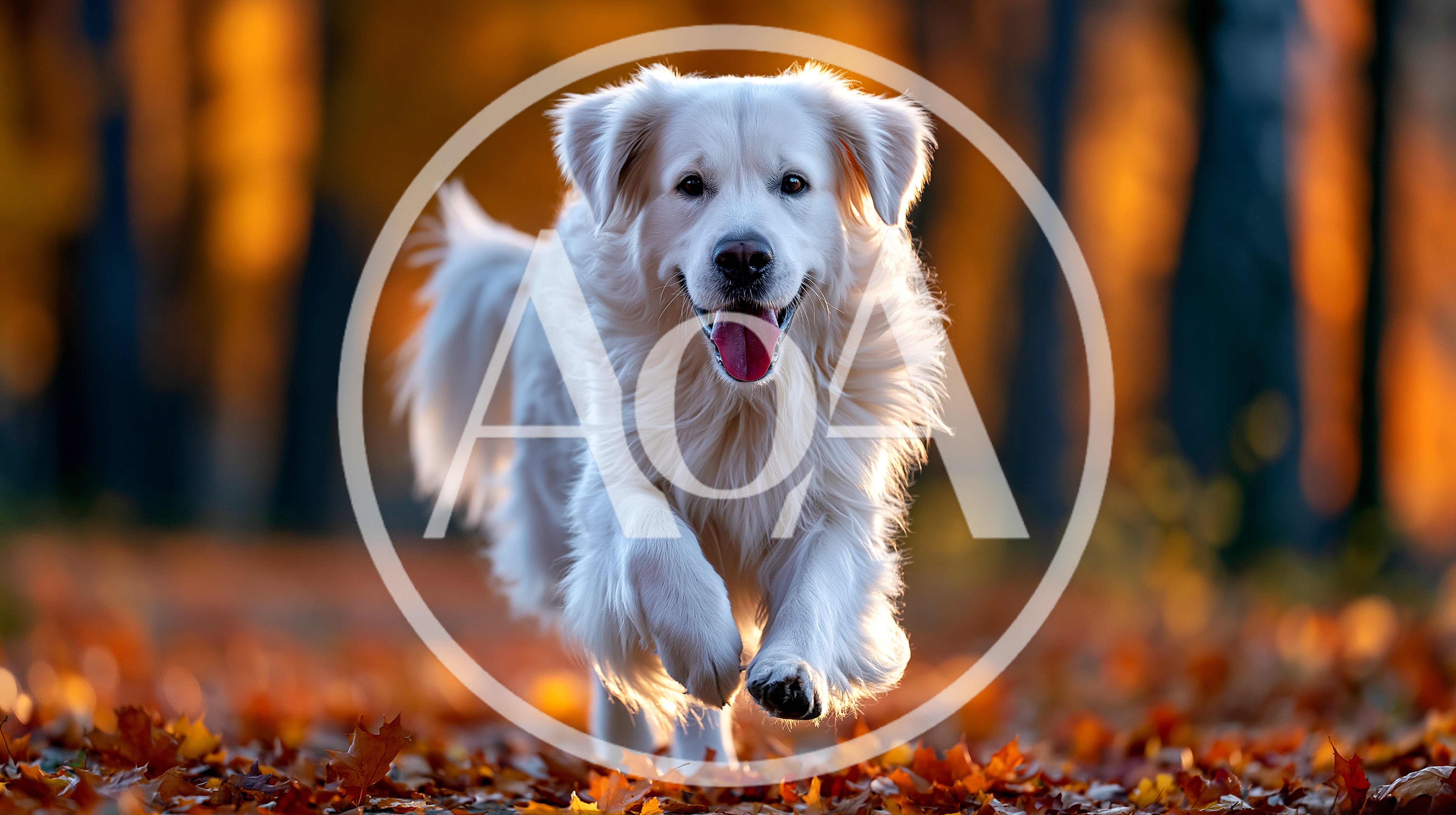 Happy Golden Retriever Running Through Autumn Leaves
