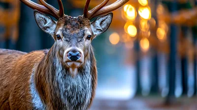 Majestic Red Deer Stag Standing In Autumn Forest