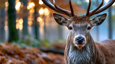 Majestic Red Deer Stag Standing In Autumn Forest