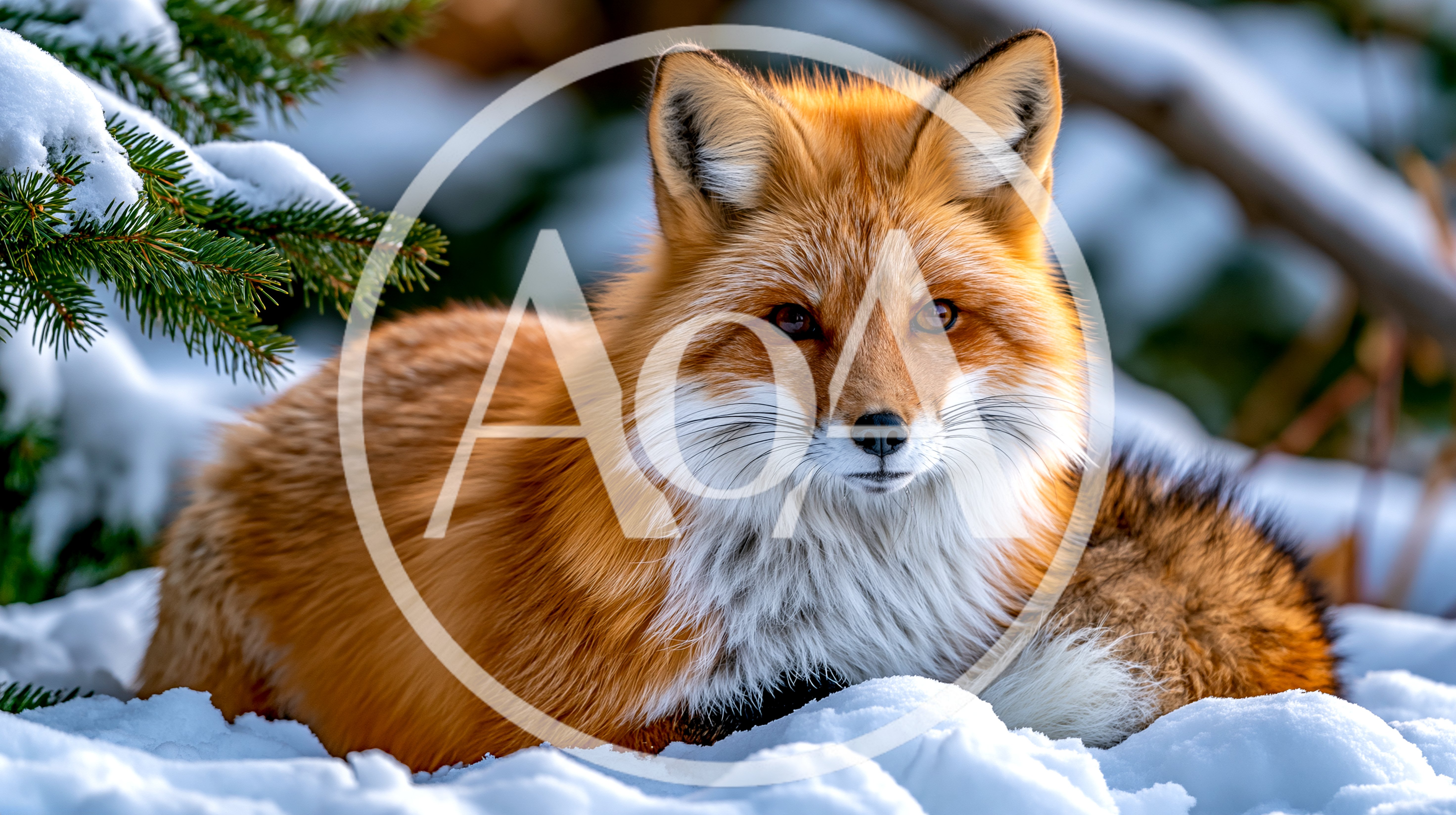 Red Fox Resting In Snowy Forest