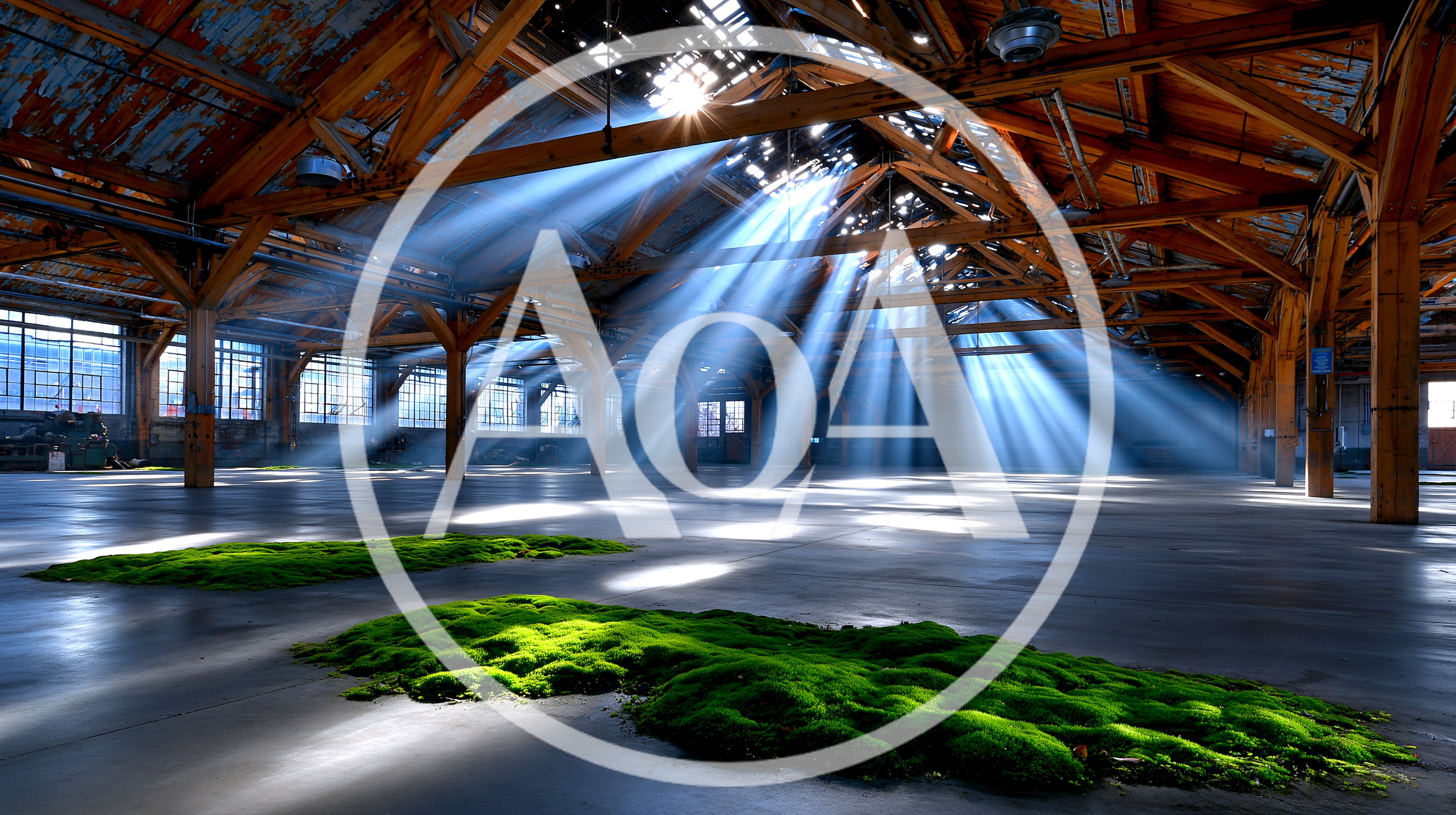 Sunlight Beams Streaming Into Abandoned Industrial Warehouse Interior