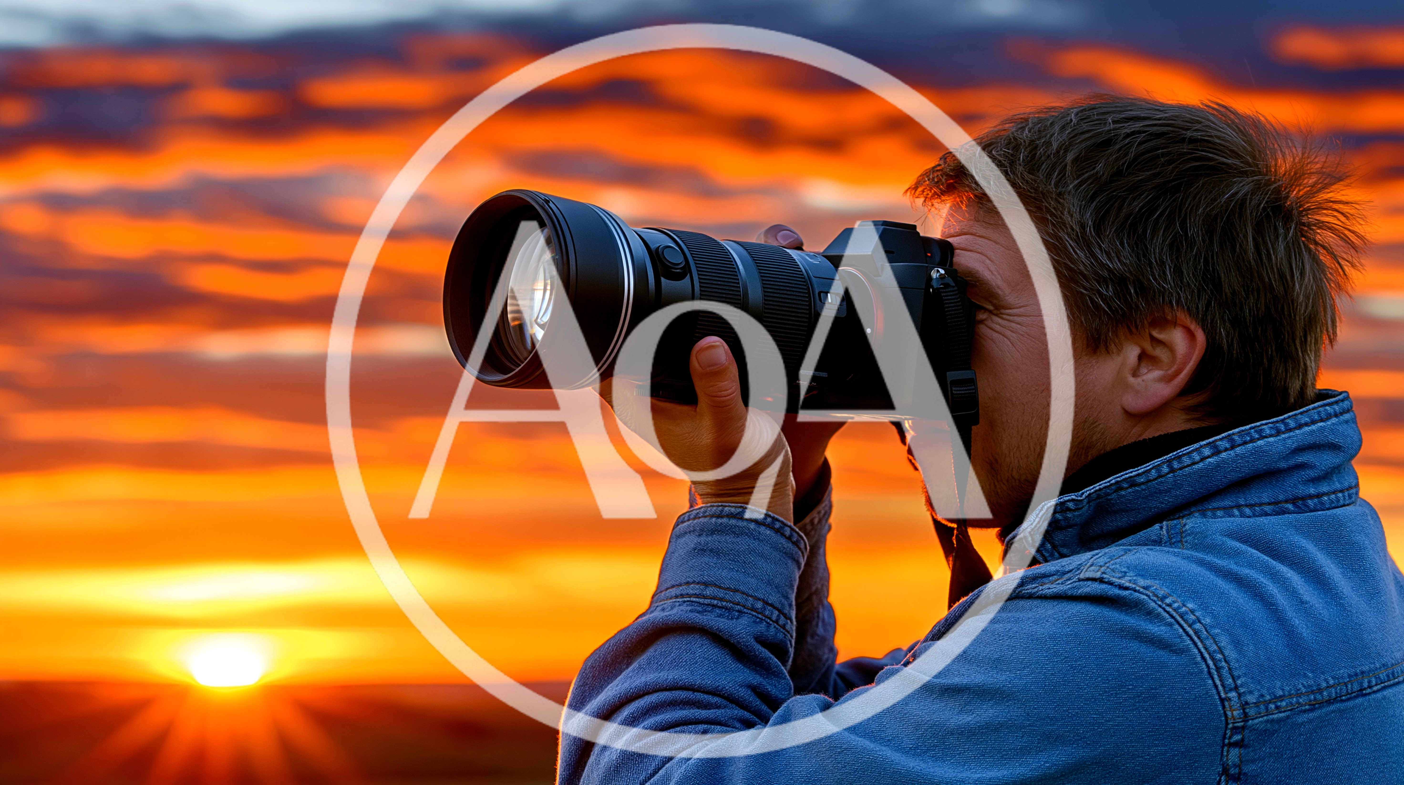 Photographer Capturing Sunset Landscape With Professional Camera
