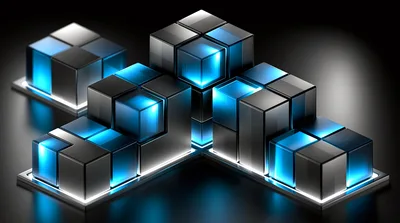 Abstract 3D Cubes With Glowing Blue Light Effects
