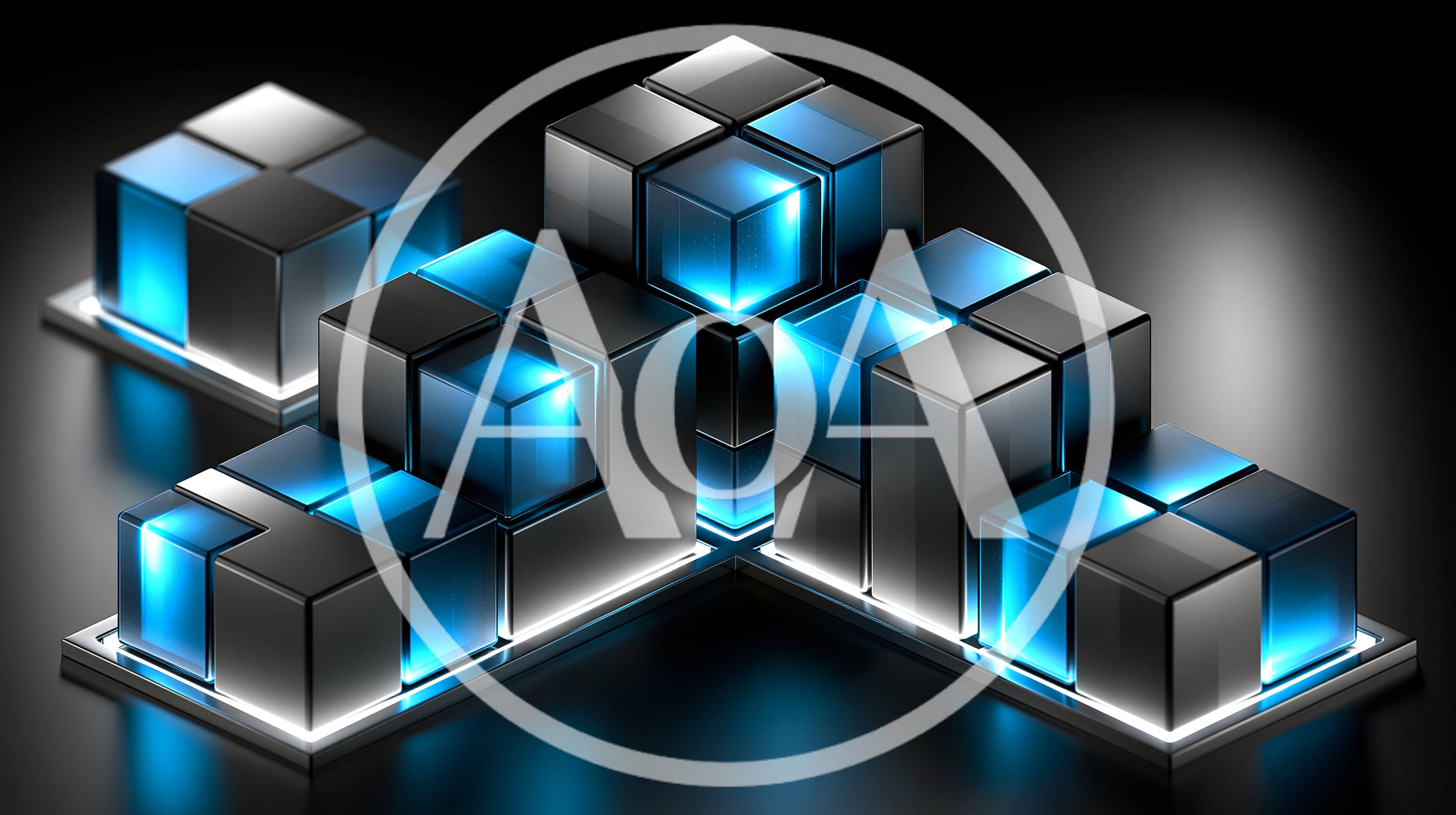 Abstract 3D Cubes With Glowing Blue Light Effects