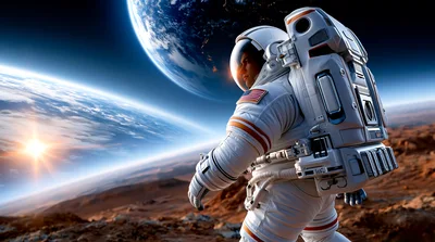 Astronaut Walking On A Martian Landscape