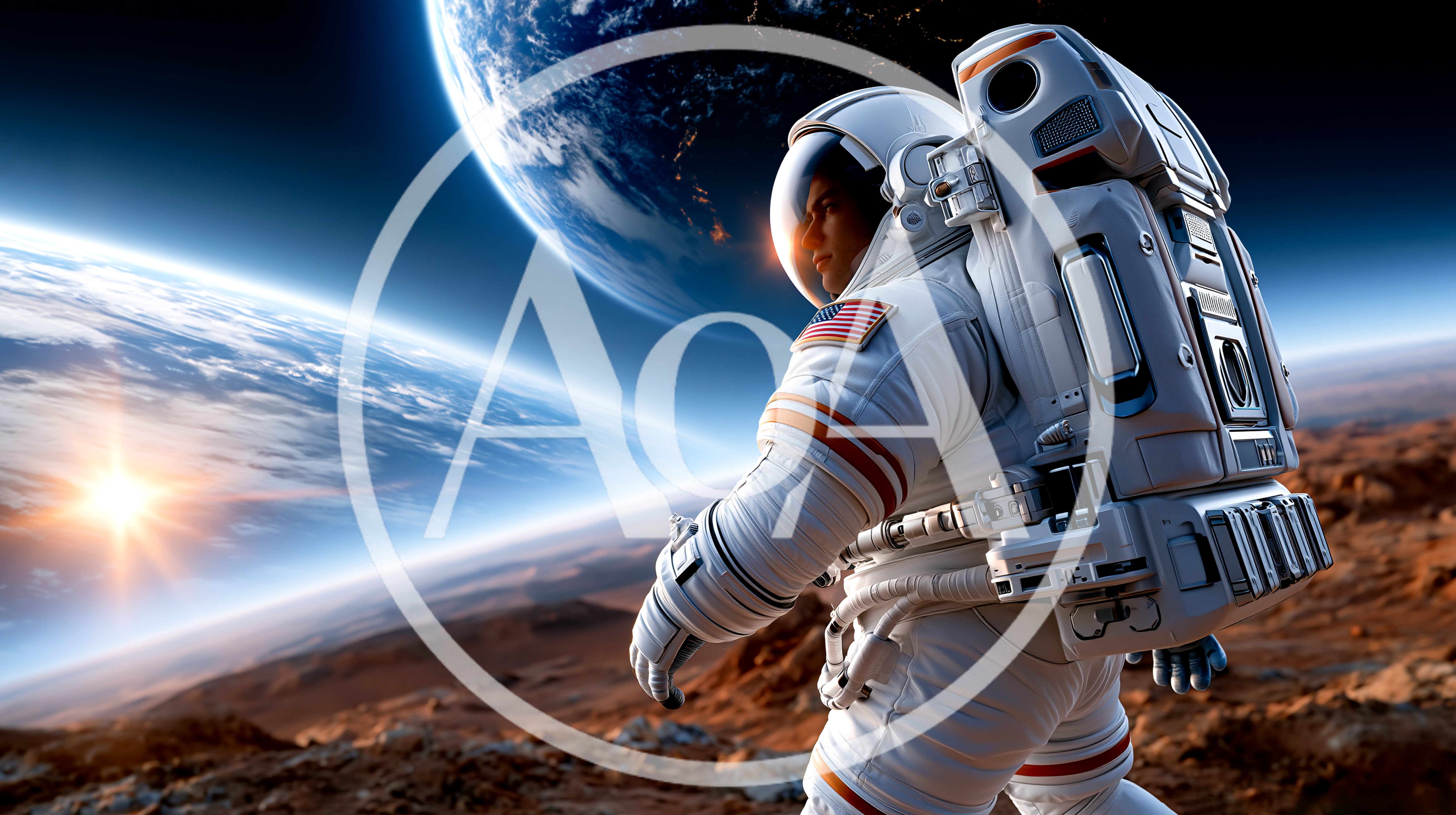 Astronaut Walking On A Martian Landscape