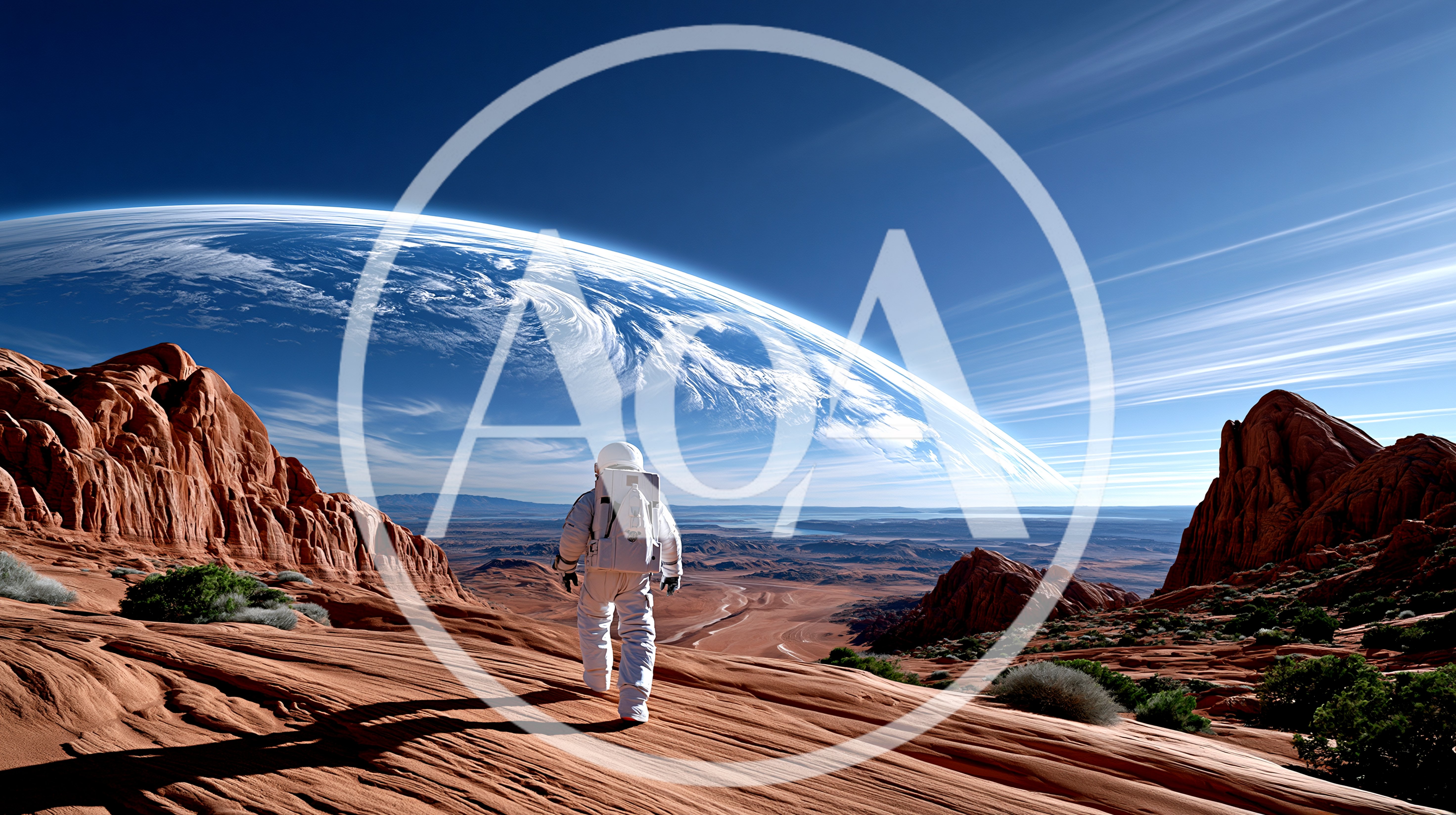 Astronaut Walking Across A Red Desert Planet Landscape