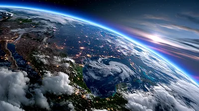 Cinematic View Of Earth From Space At Sunrise