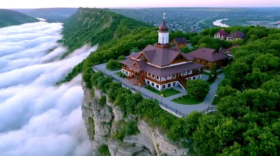 Aerial View Of Tipova Monastery On A Cliff
