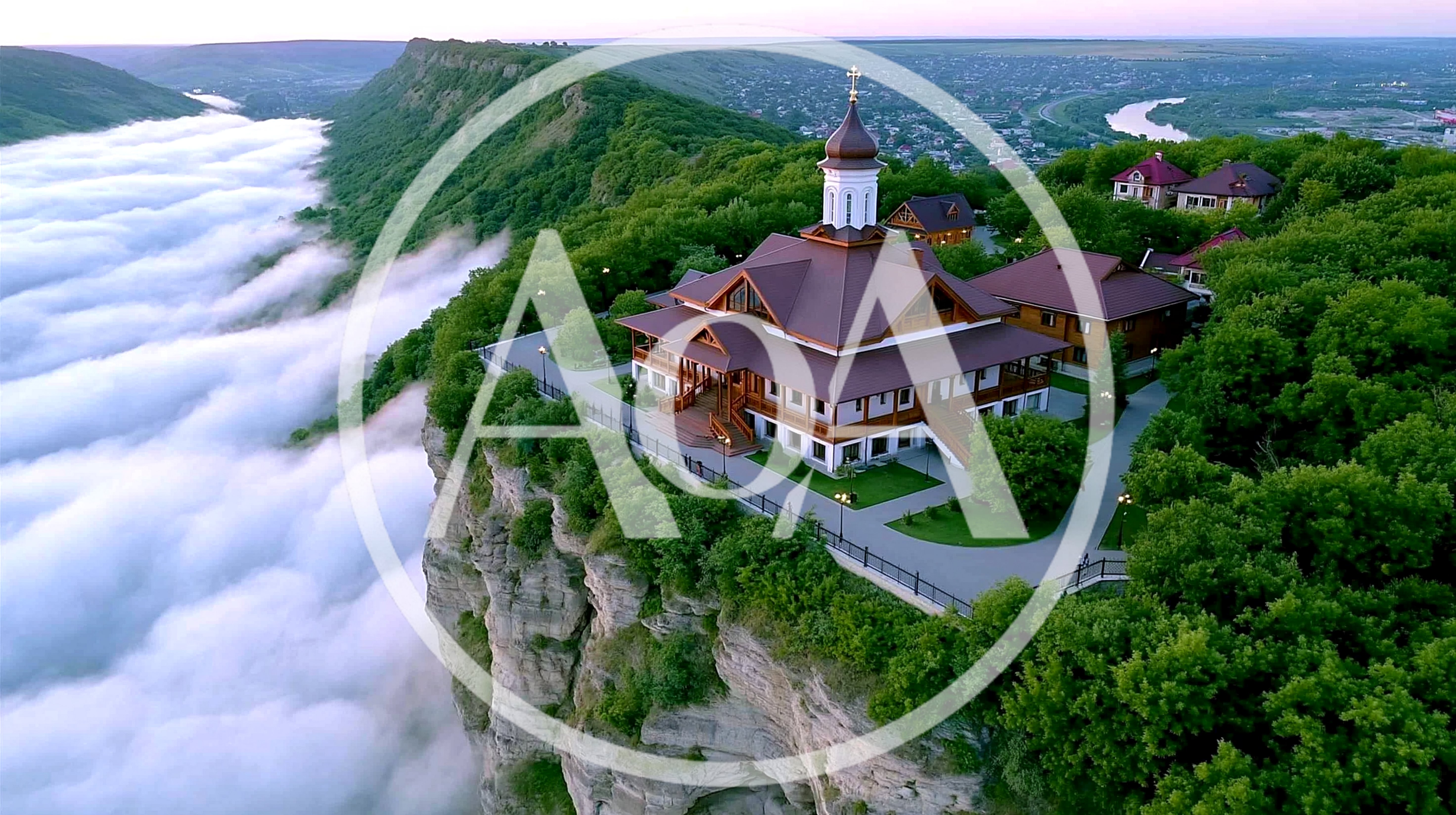 Aerial View Of Tipova Monastery On A Cliff