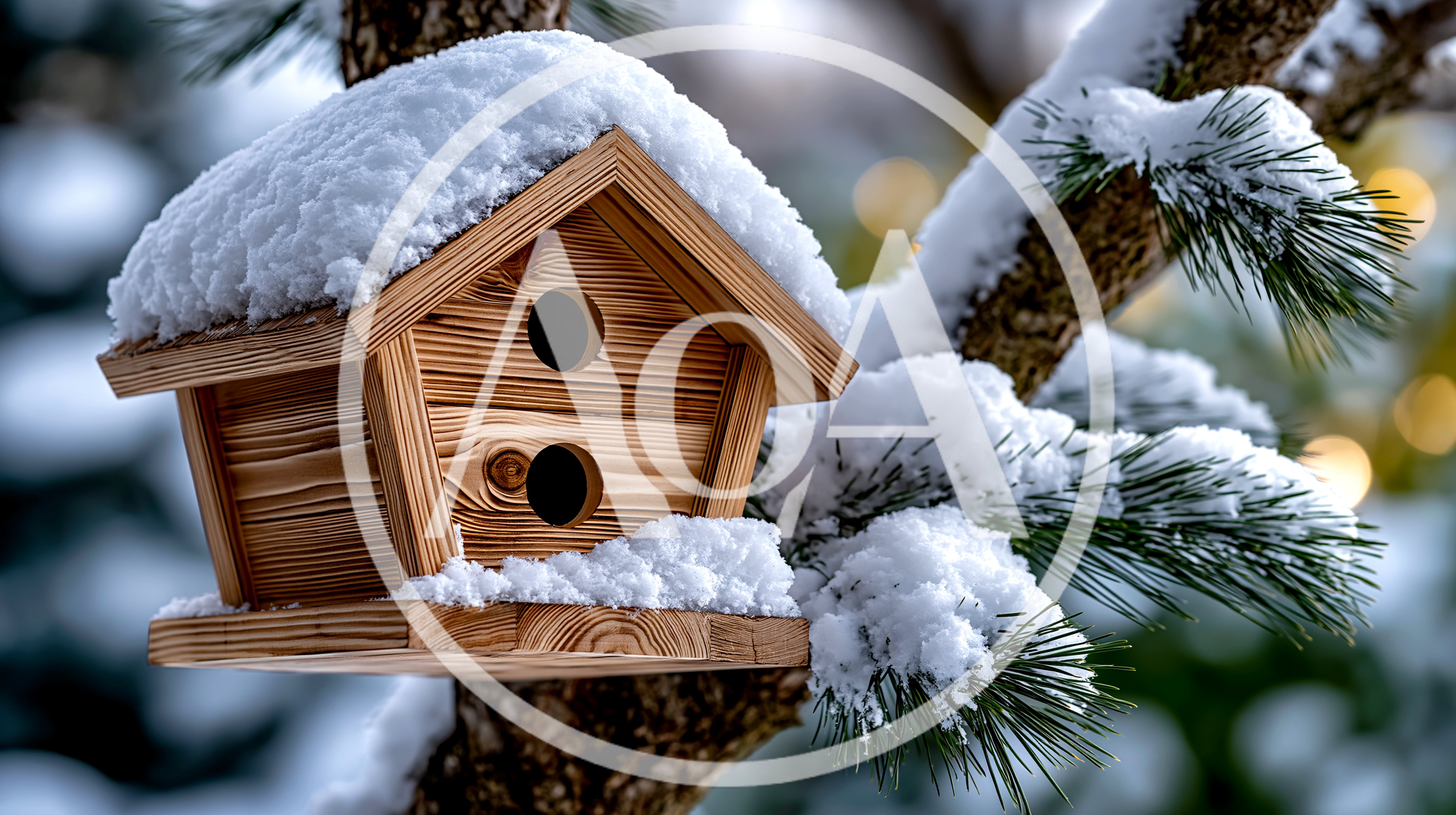 Wooden Birdhouse Covered In Fresh Winter Snow
