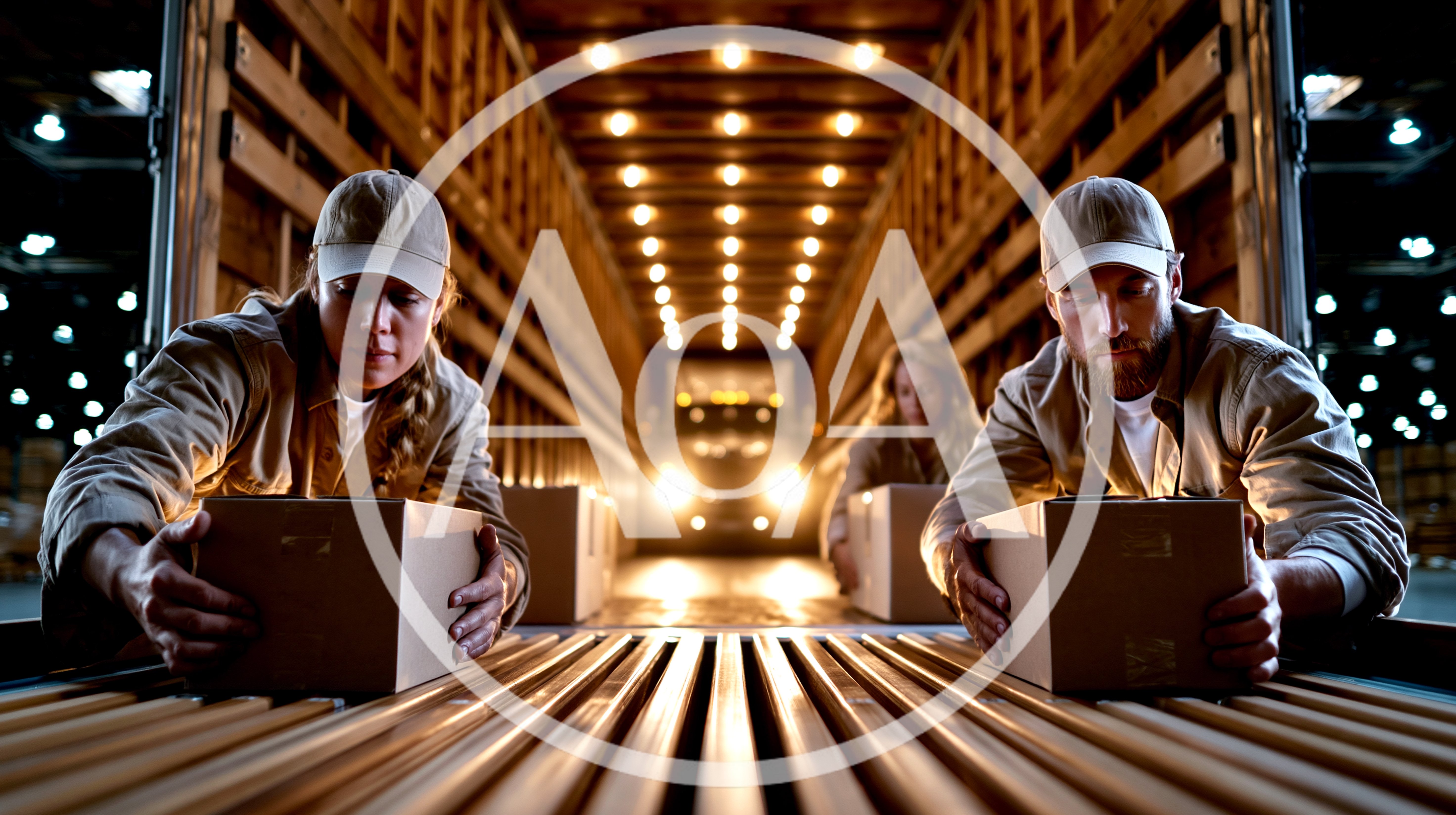 Warehouse Workers Loading Cardboard Boxes Into Truck