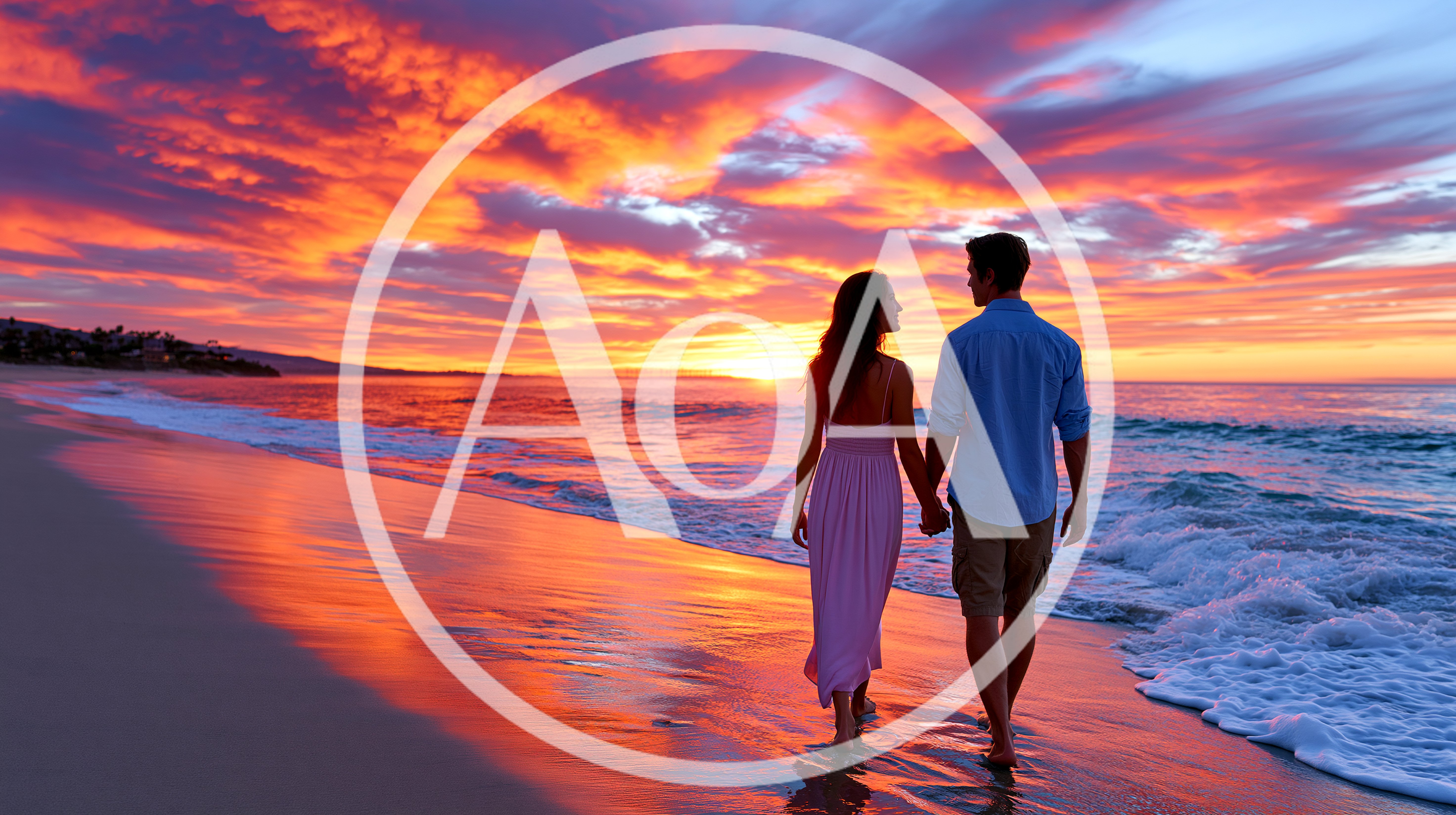 Couple Walking Hand In Hand On Beach At Sunset