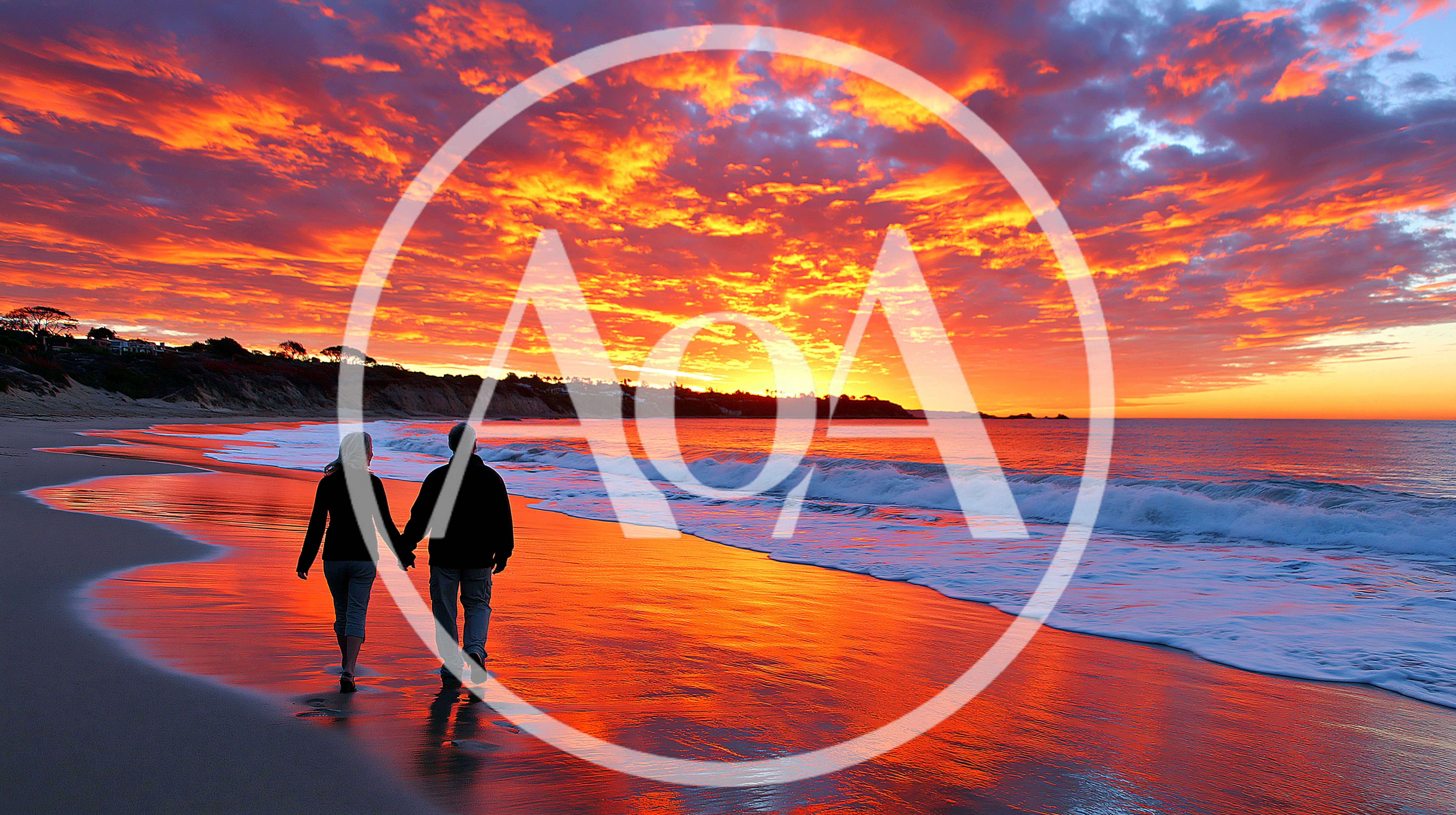 Couple Walking Hand In Hand On Beach At Sunset