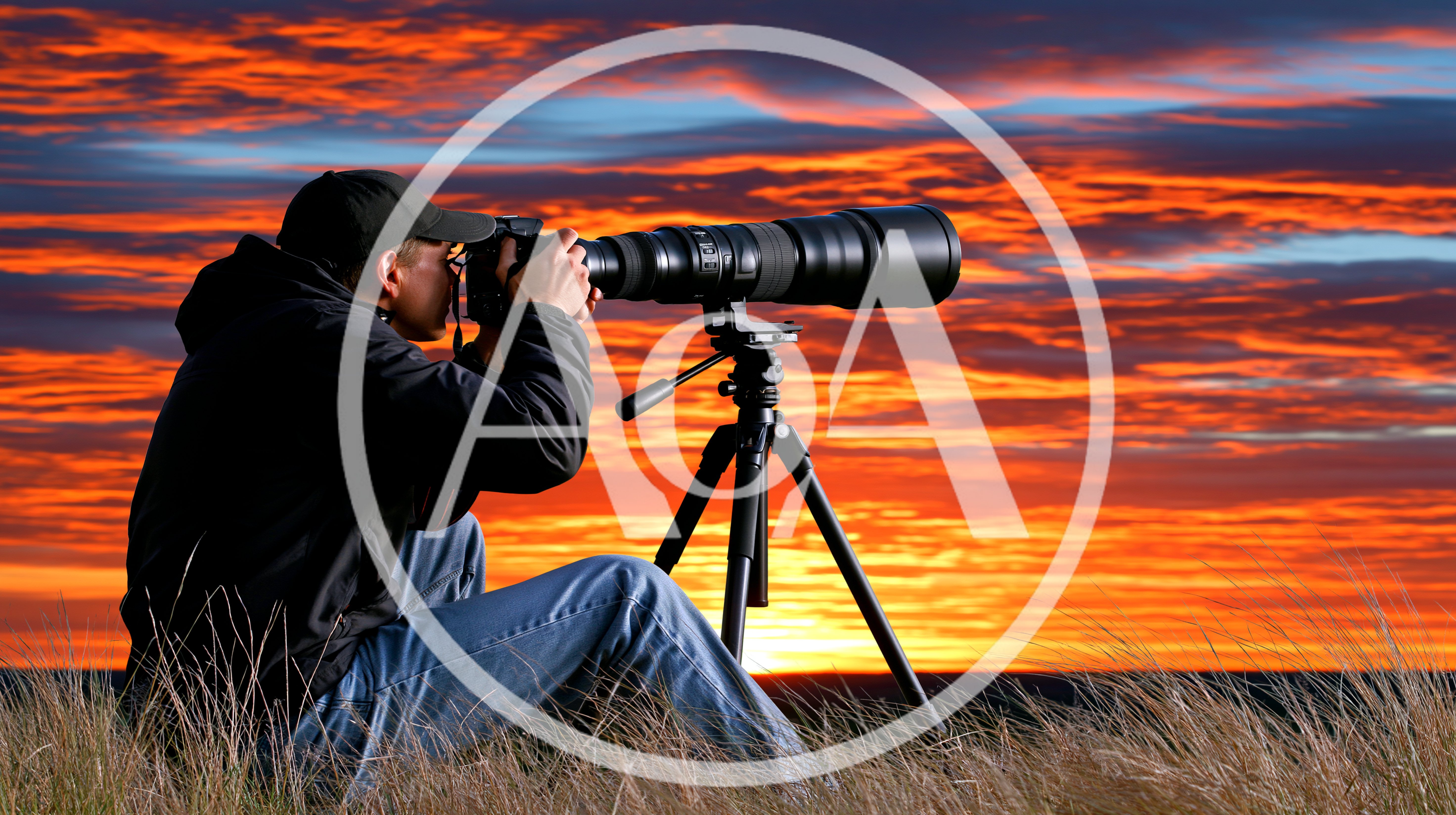 Photographer Using Telephoto Lens During Vibrant Sunset