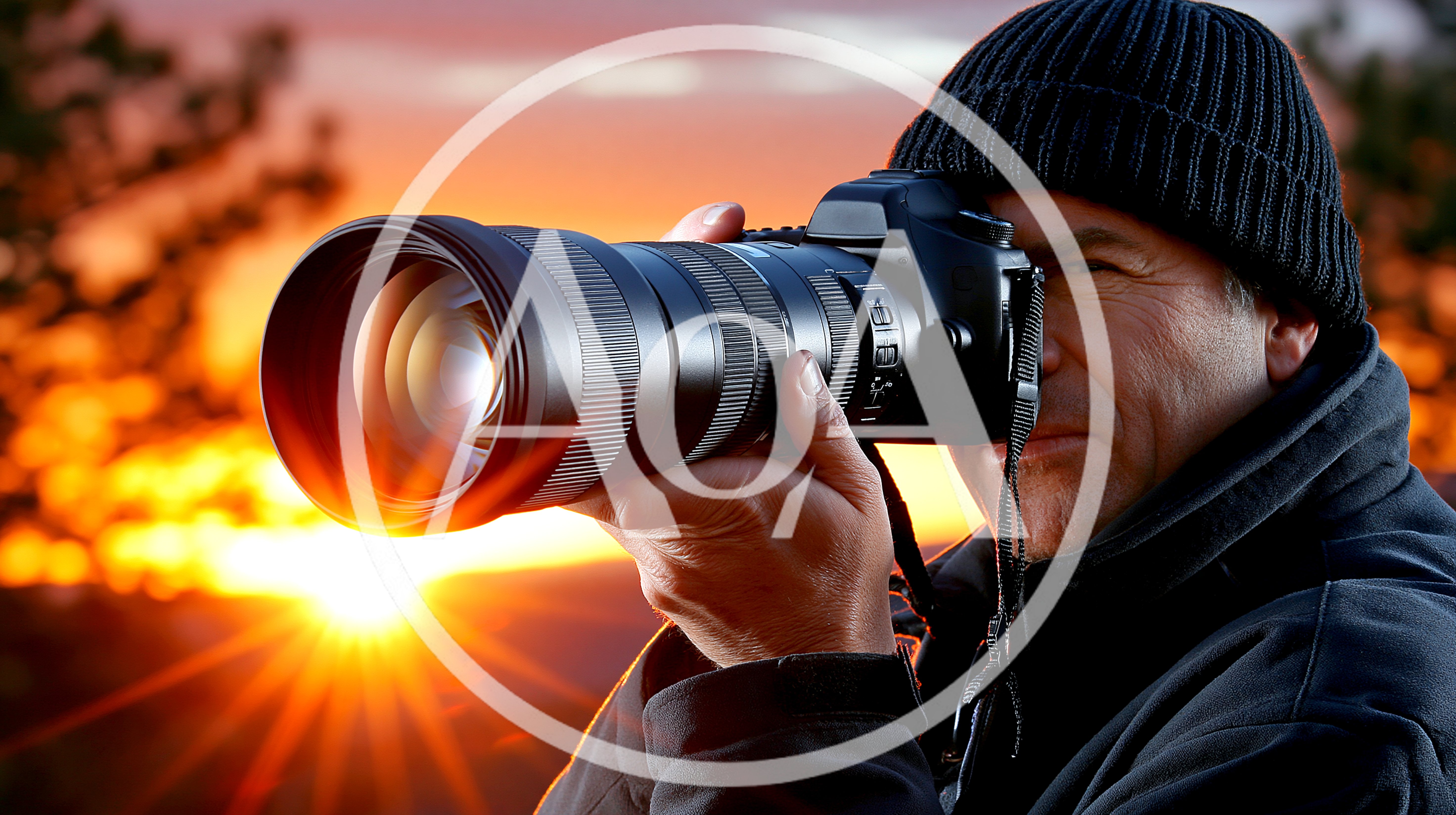 Professional Photographer Capturing Sunset With Telephoto Lens