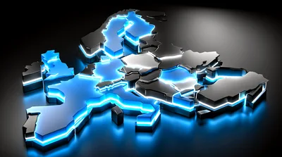 3D Glowing Digital Map Of Europe