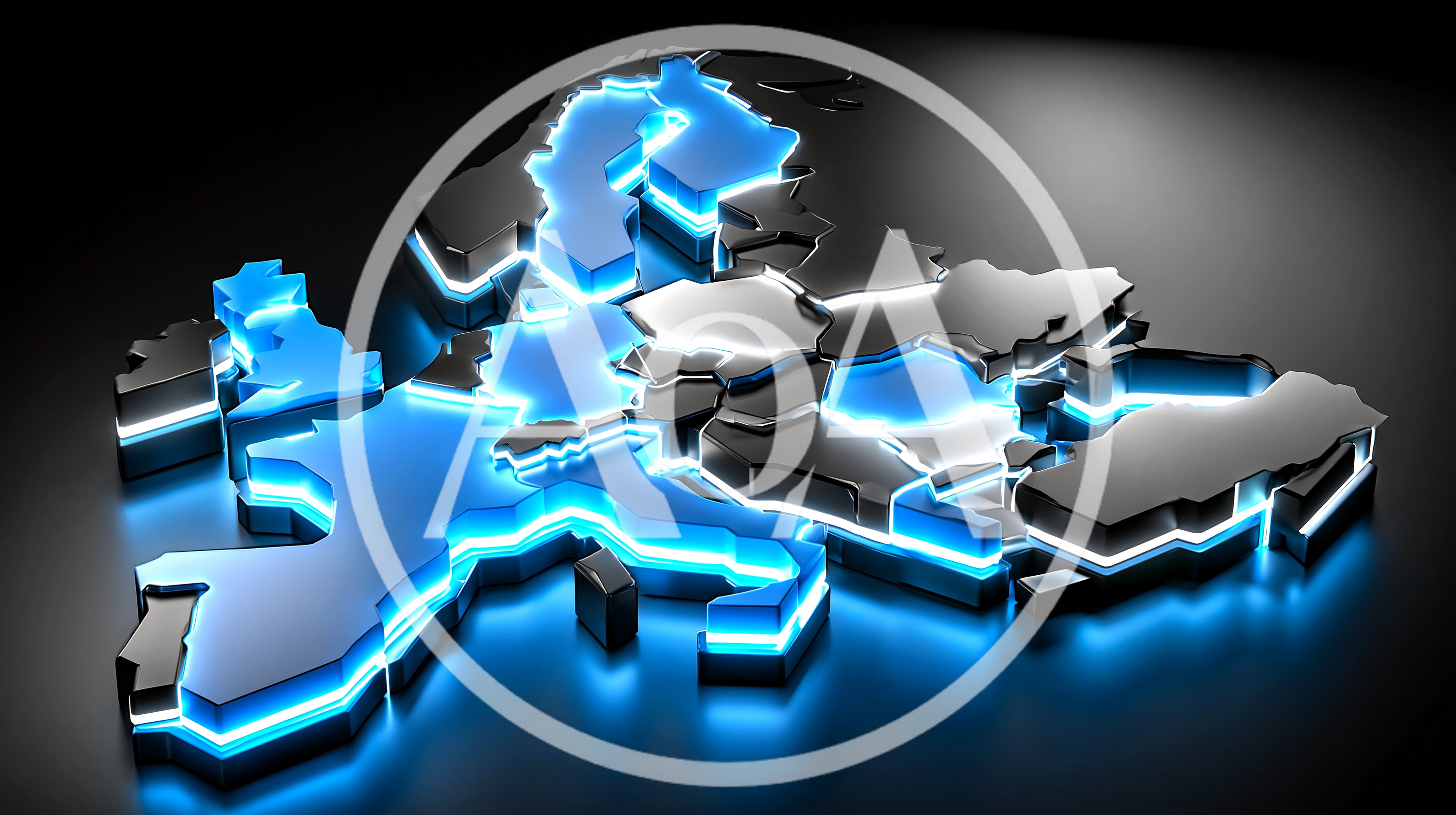 3D Glowing Digital Map Of Europe