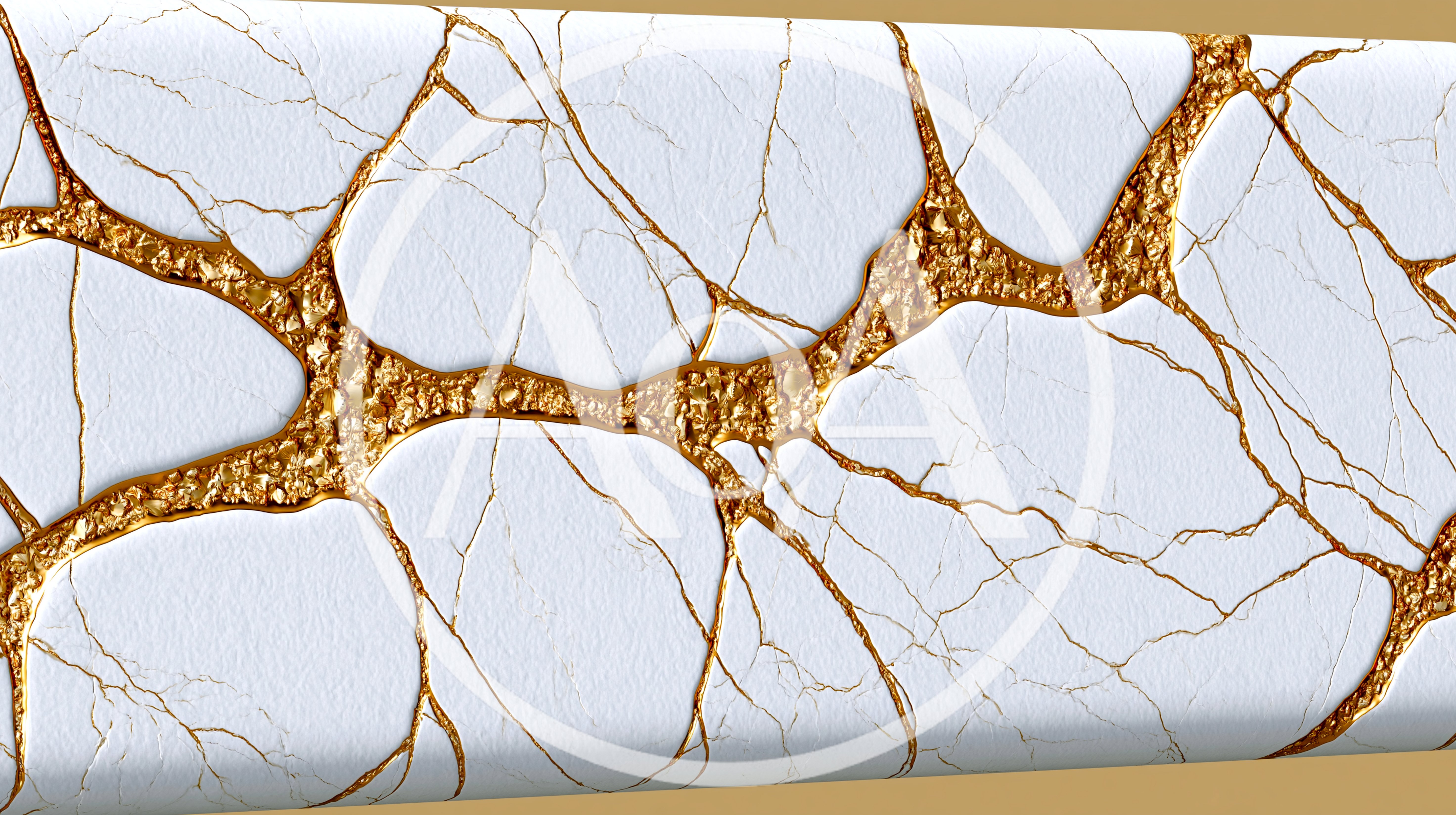 White Marble Surface With Textured Gold Veins