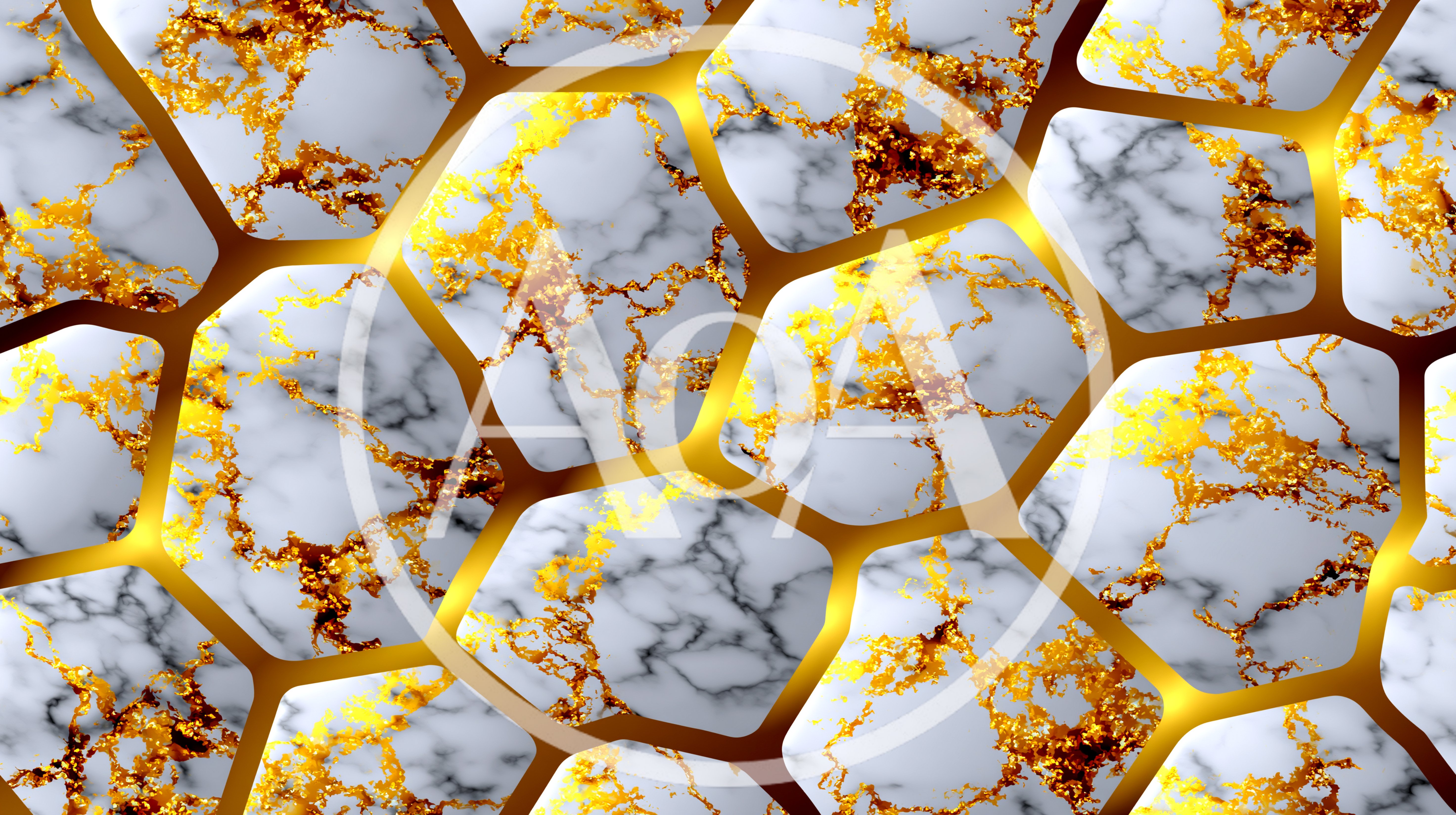 Abstract White Marble And Gold Geometric Pattern