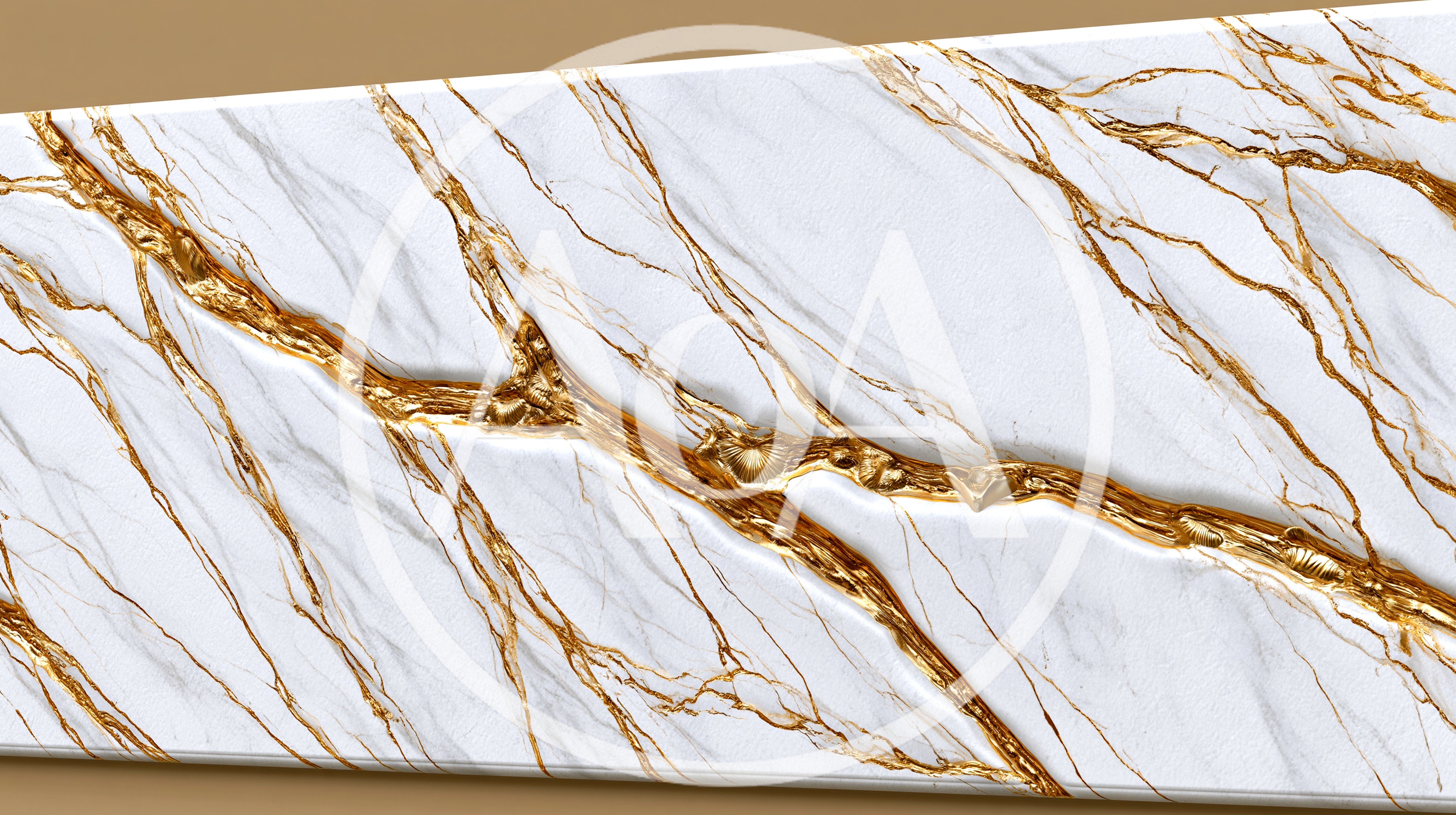White Marble Slab With Gold Vein Texture