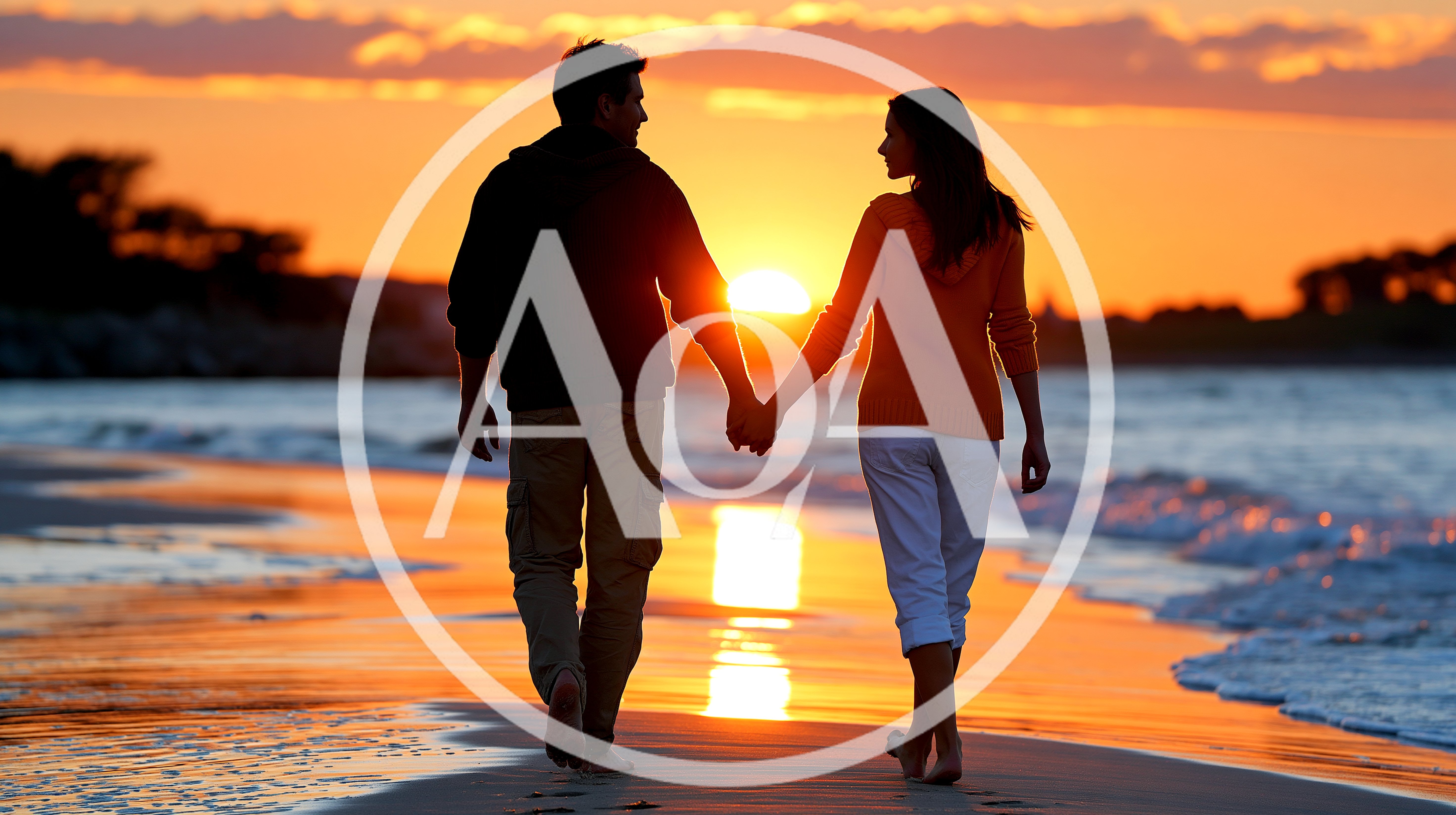 Couple Holding Hands Walking Along Beach At Sunset