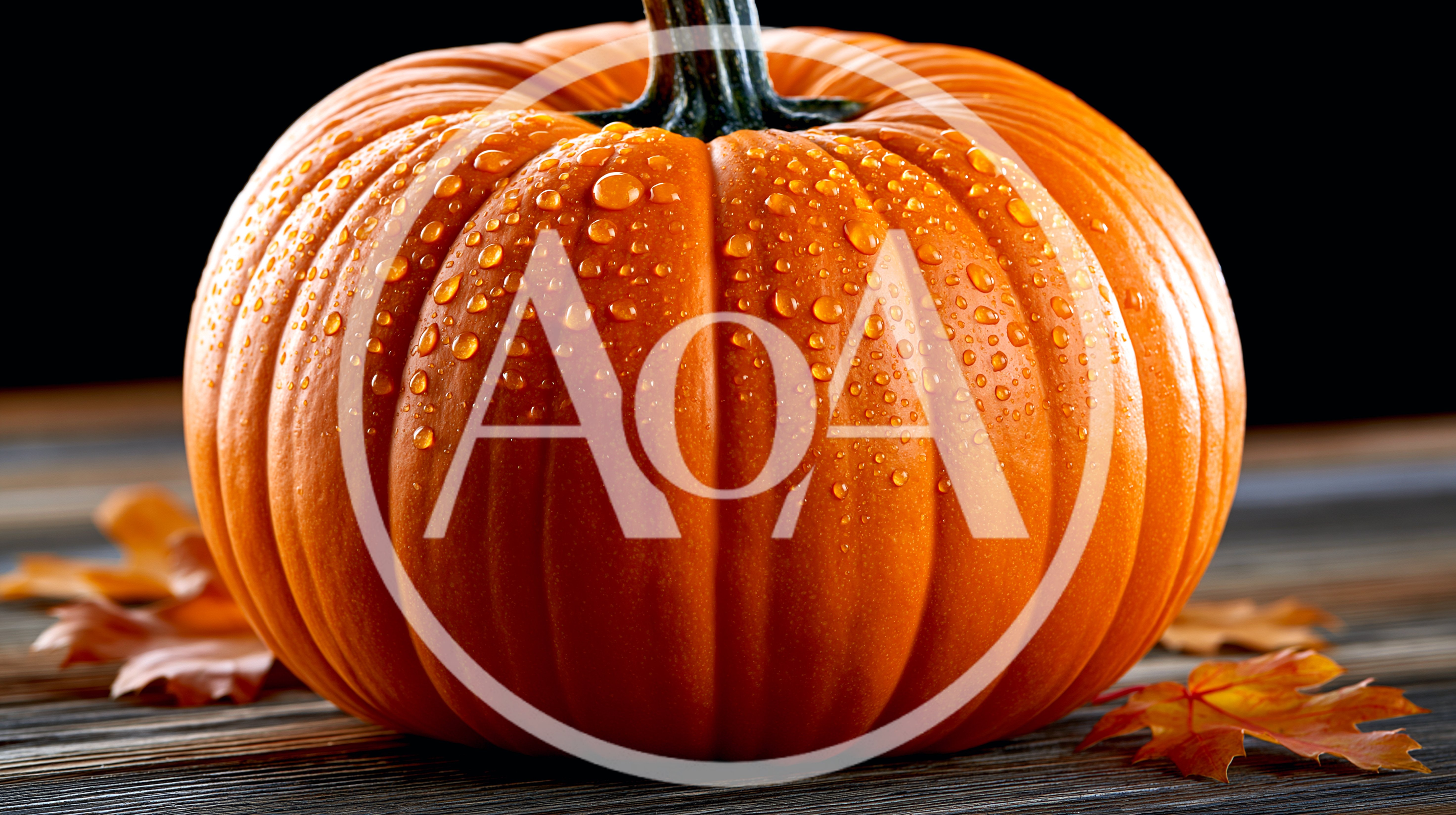 Orange Pumpkin With Water Droplets On Wooden Surface